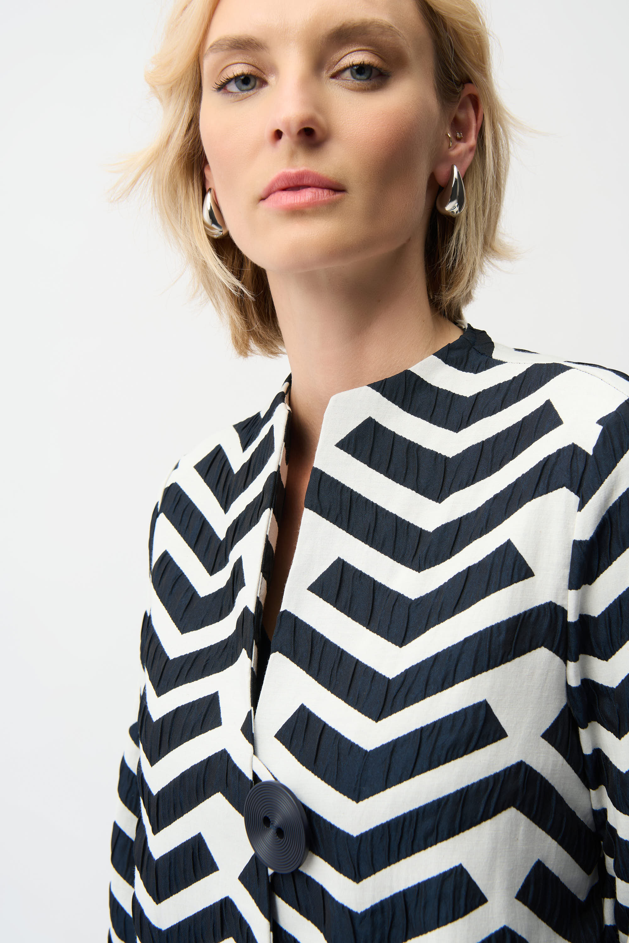 Chevron Print Button Front Jacket
