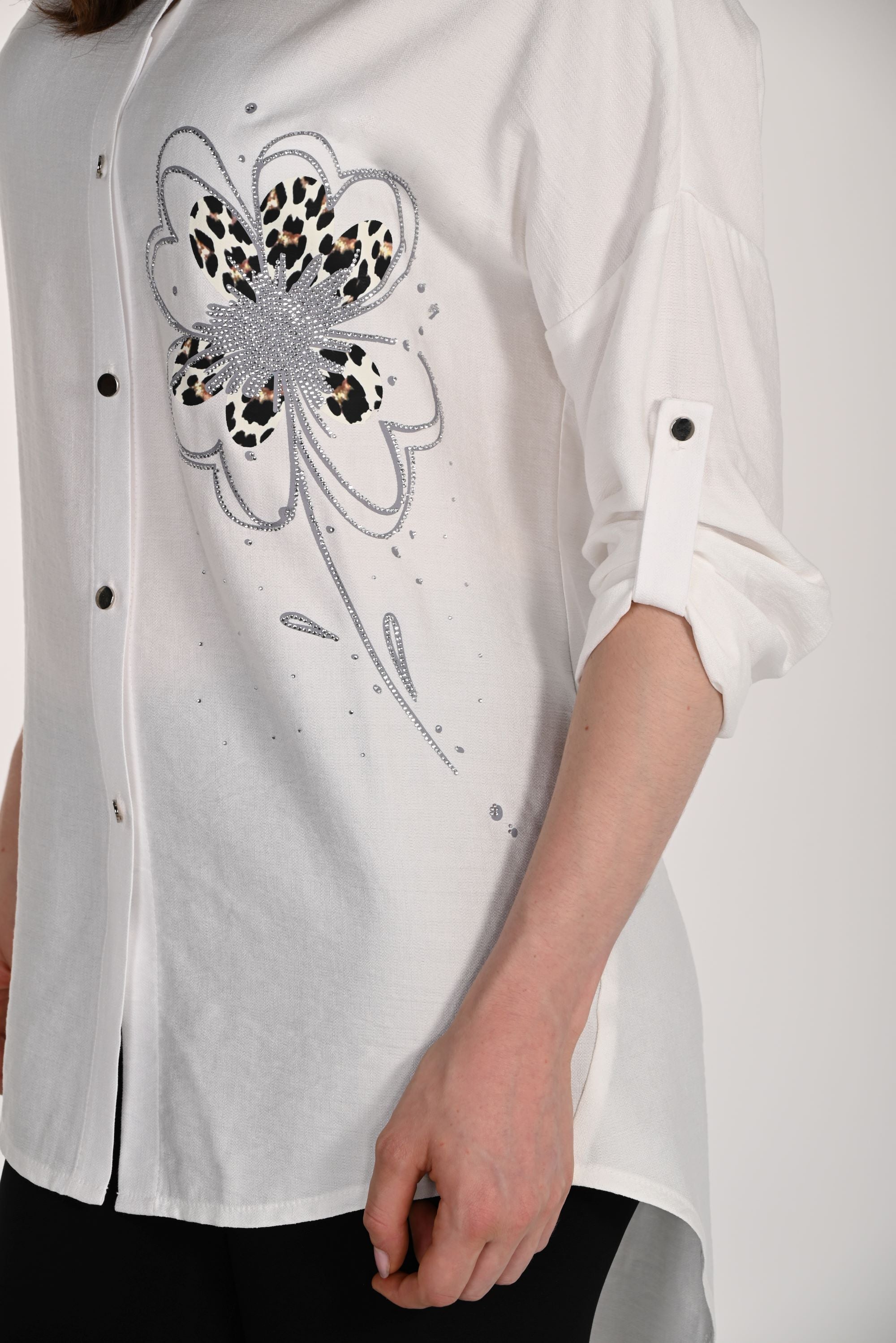 Sequin Trim Floral Print Shirt