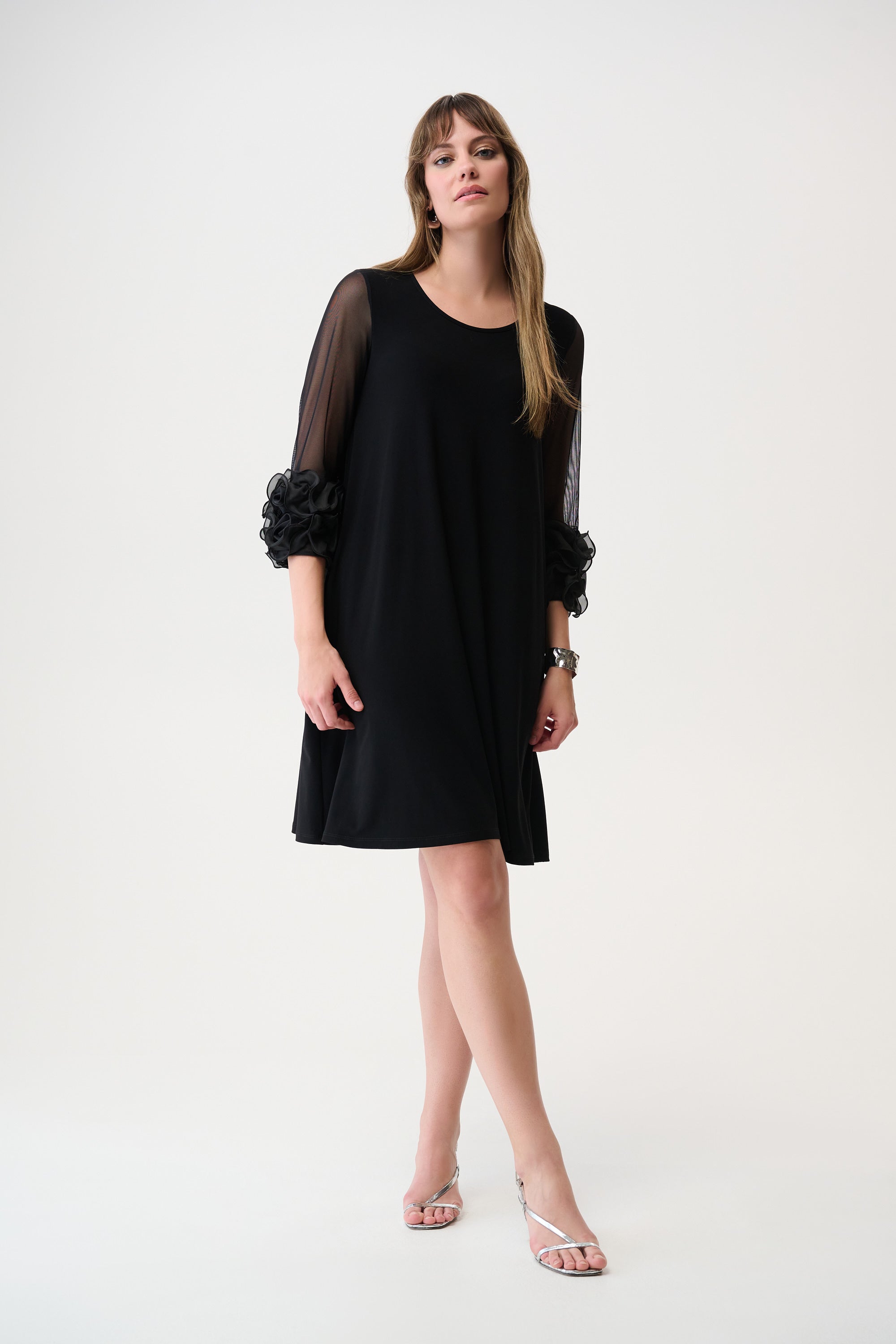 Rosette Mesh Sleeve Jersey Dress