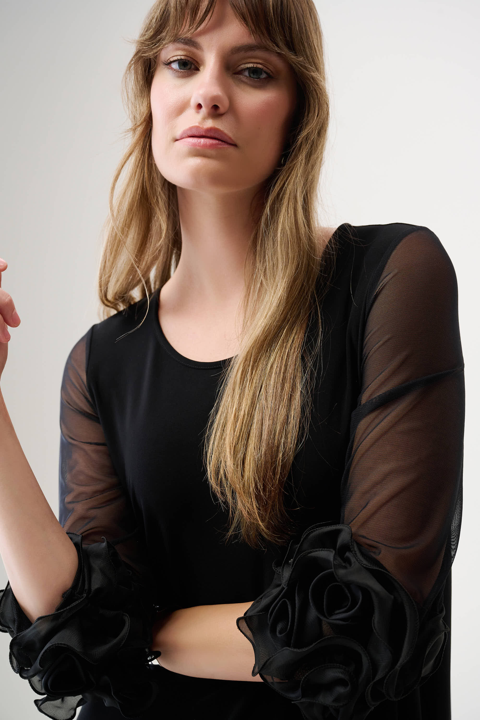 Rosette Mesh Sleeve Jersey Dress