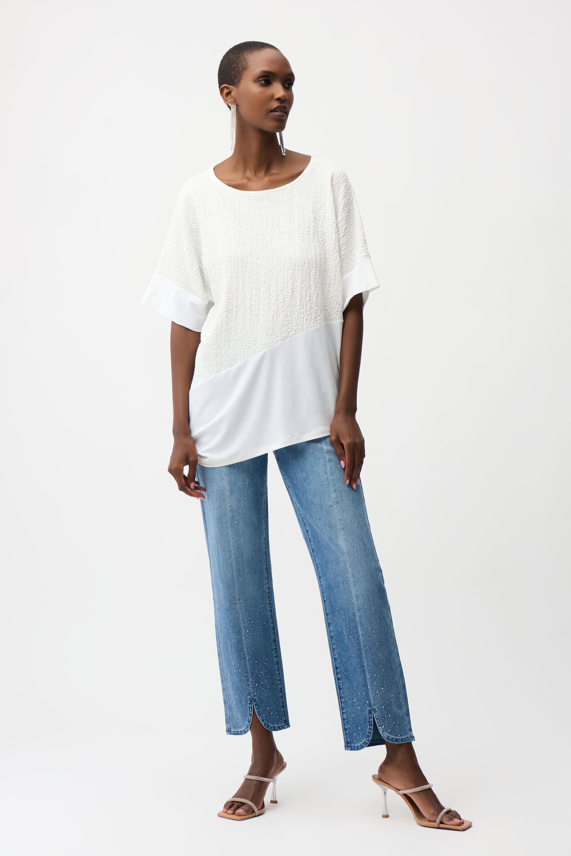 Seersucker Elbow Sleeve Top