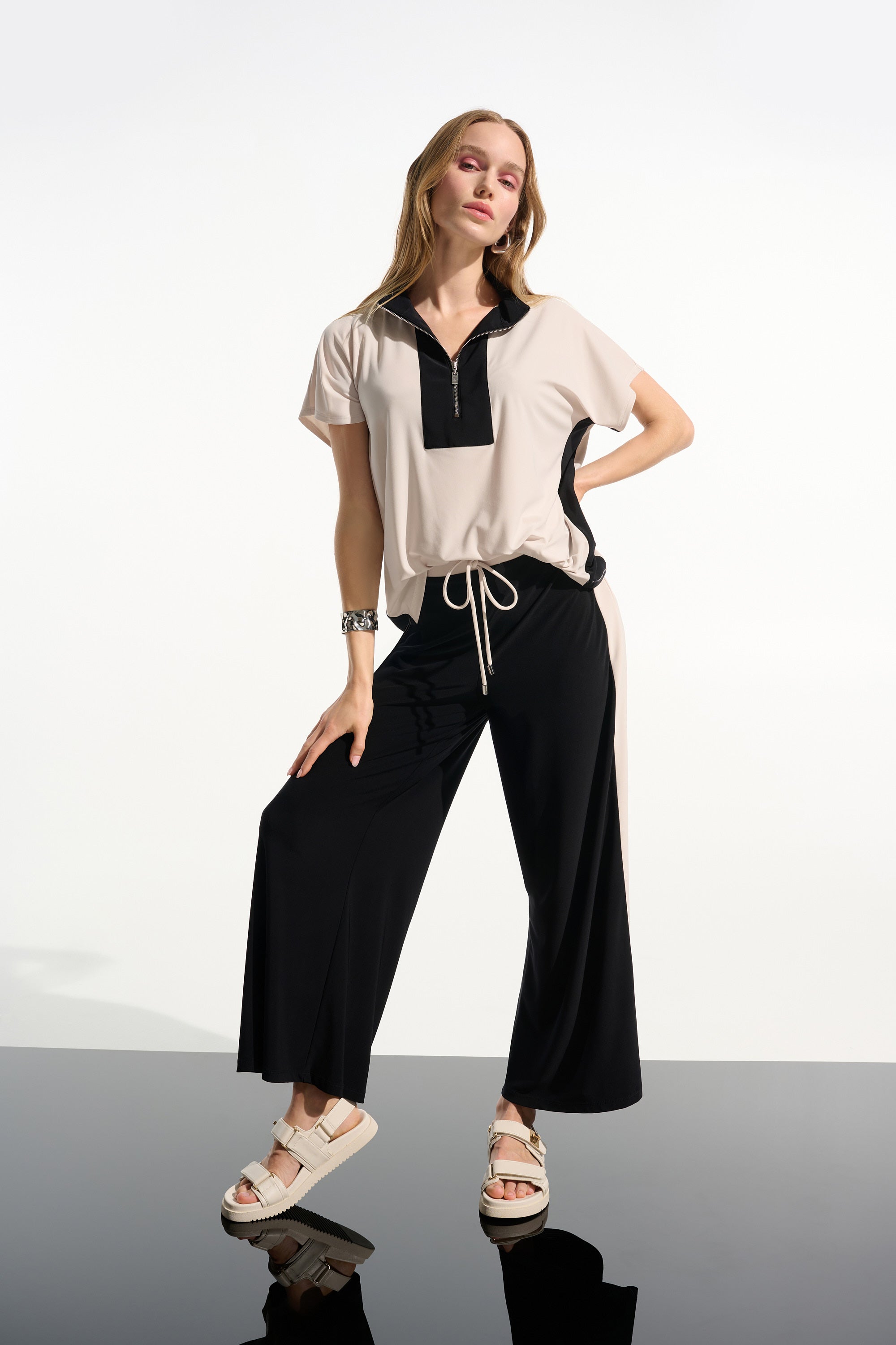 Color Block Zip Front Top