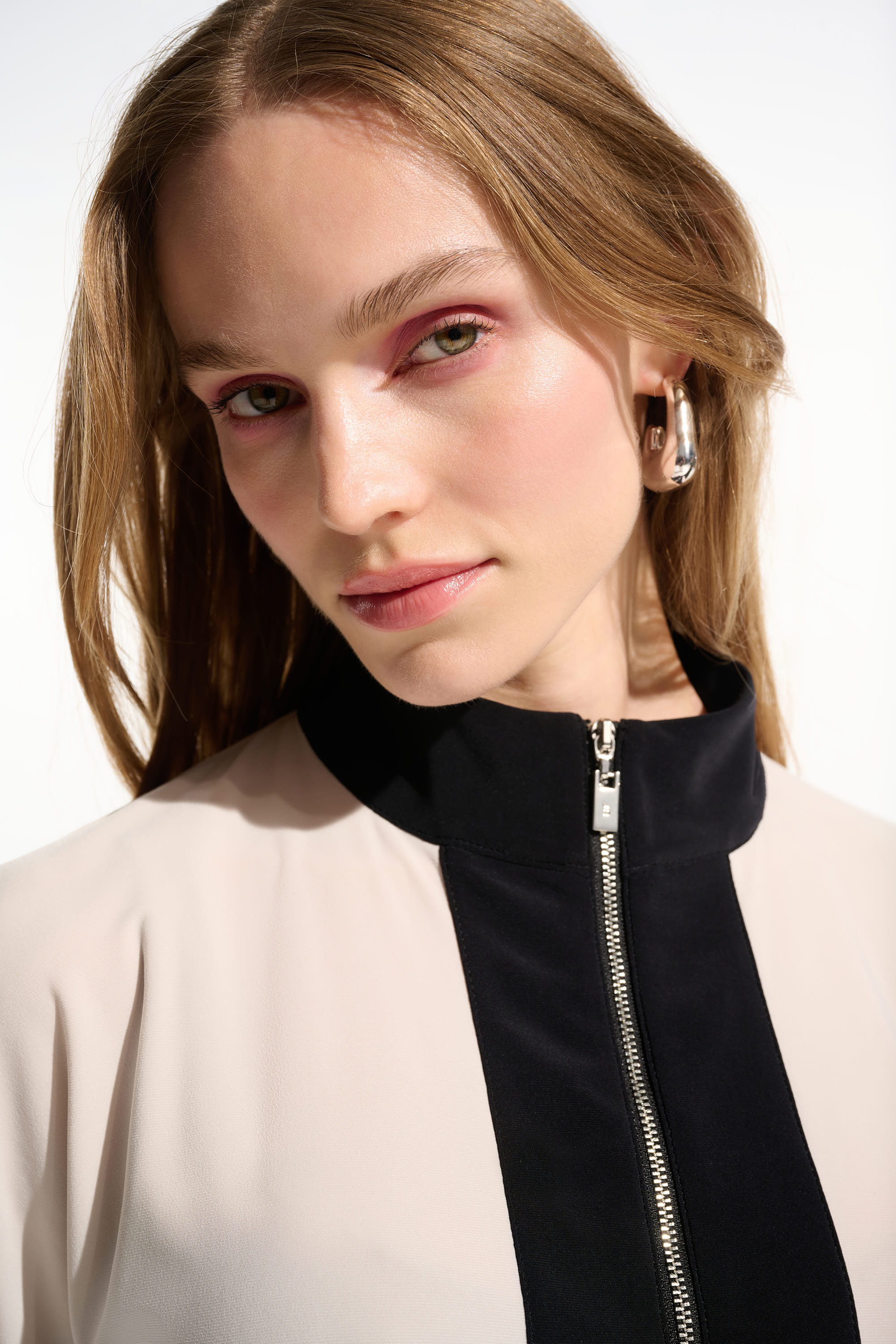 Color Block Zip Front Top