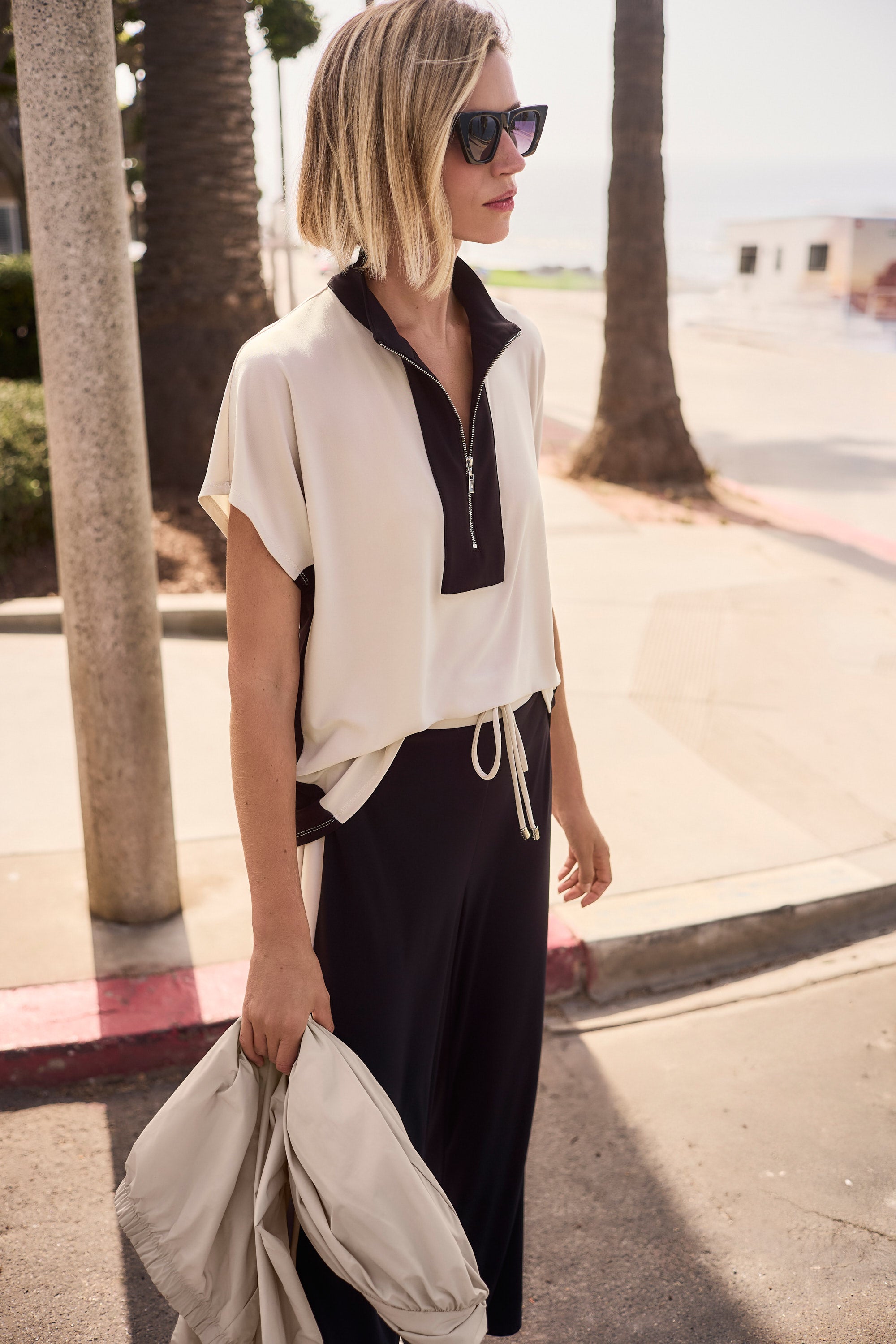 Color Block Zip Front Top