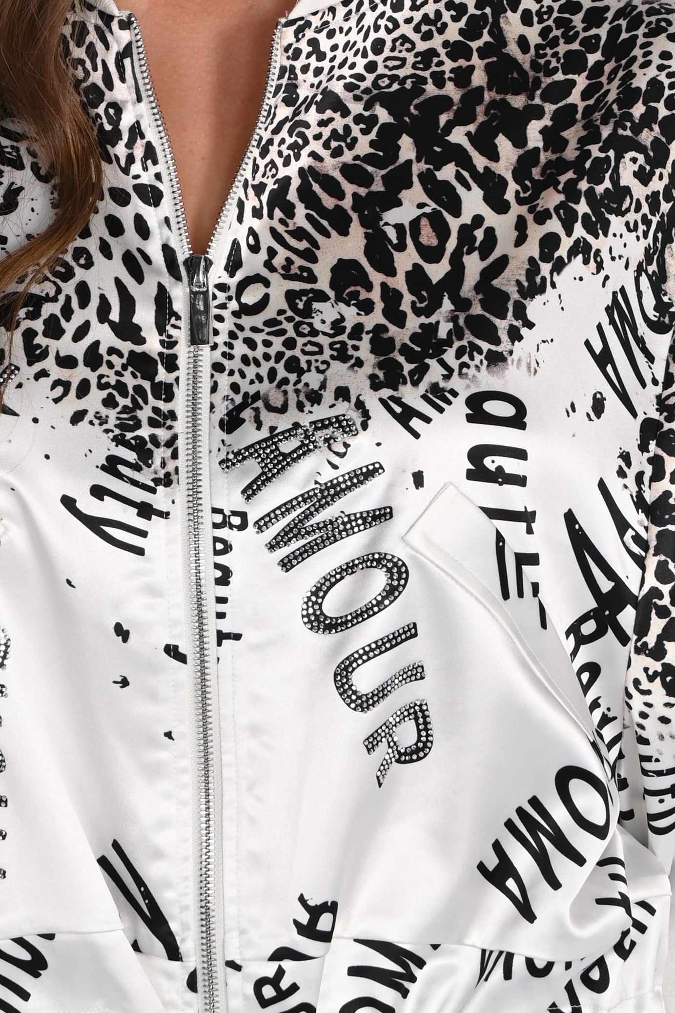 Animal Print Satin Baseball Jacket
