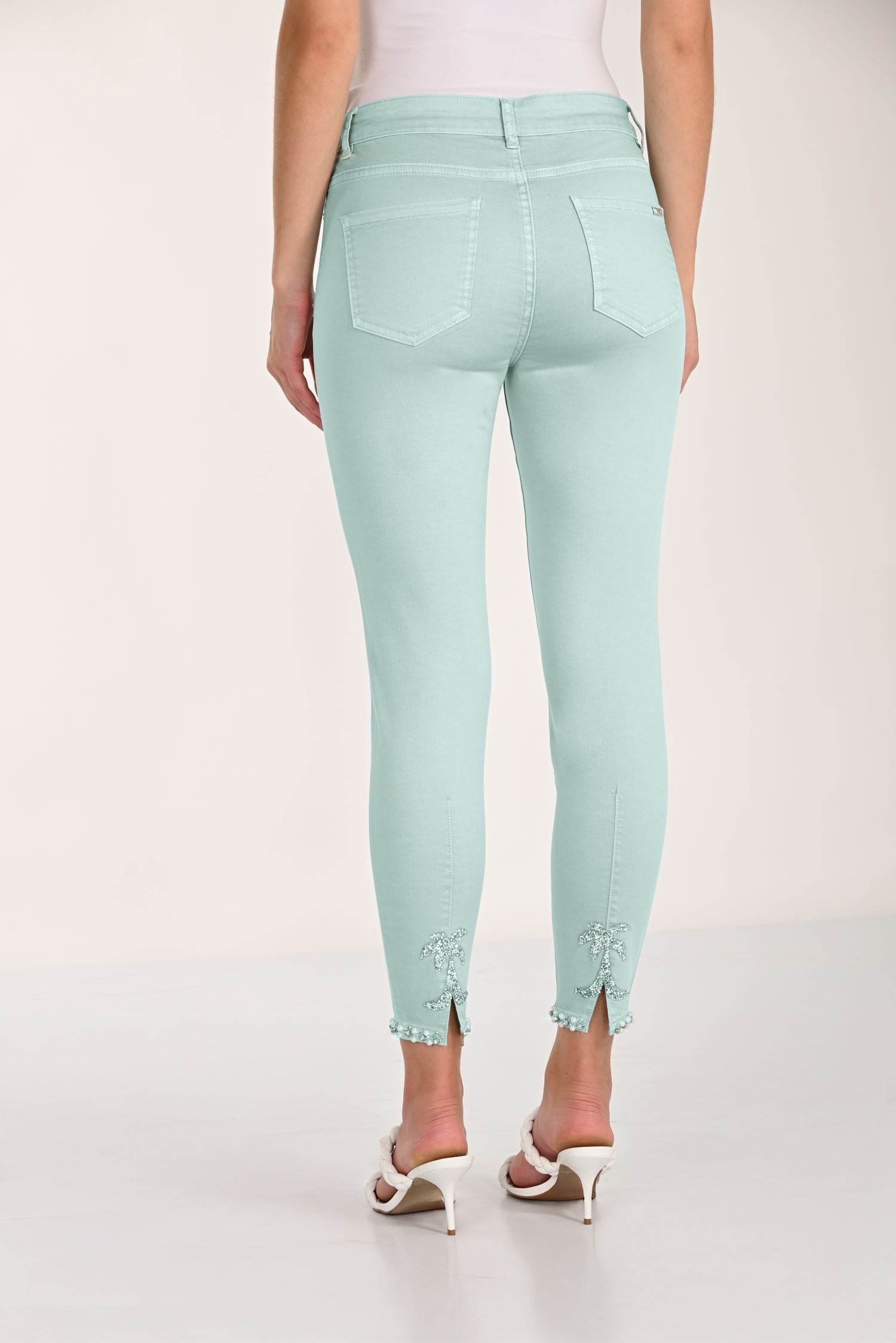 Rhinestone & Pearl Trim Ankle Jean