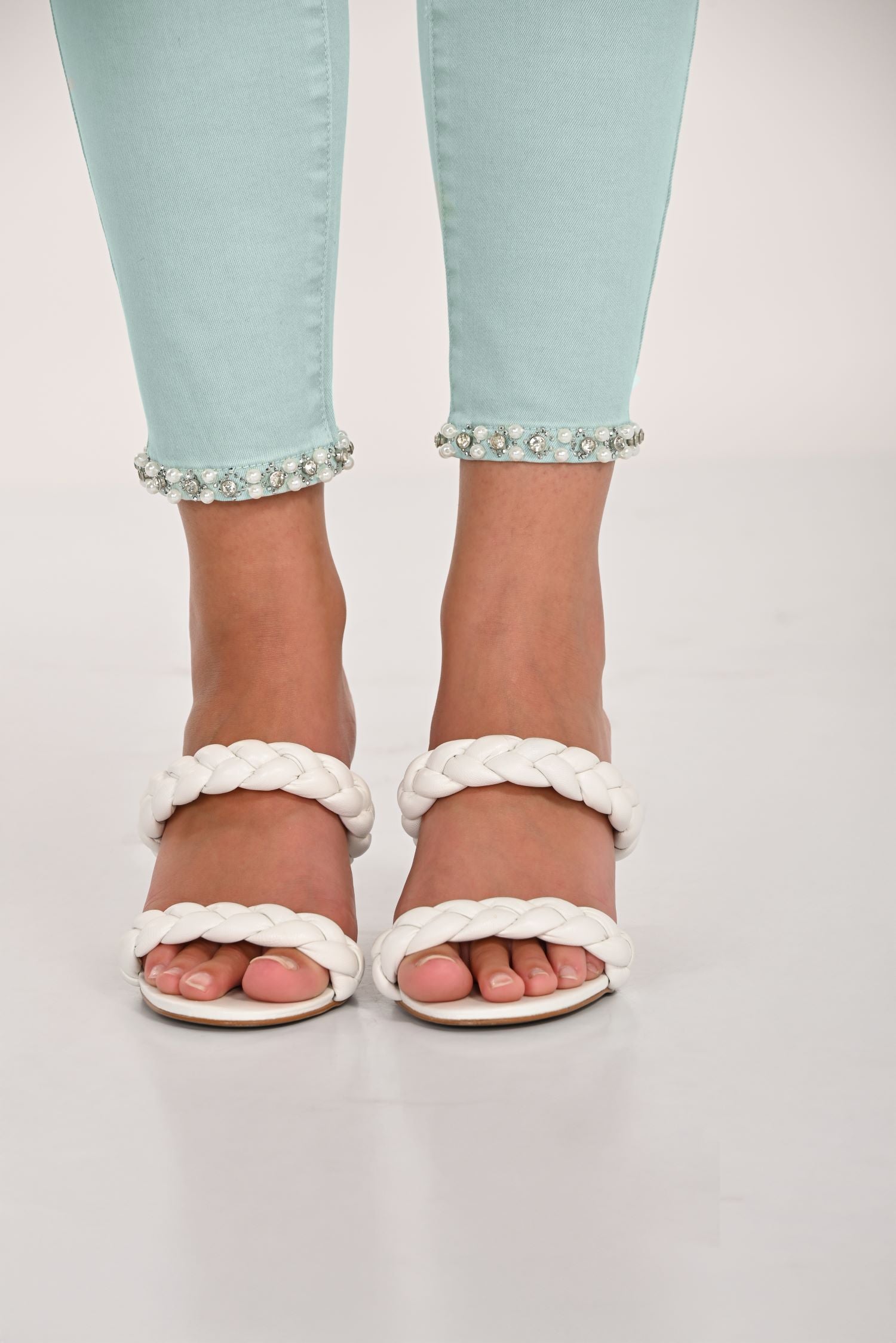 Rhinestone & Pearl Trim Ankle Jean
