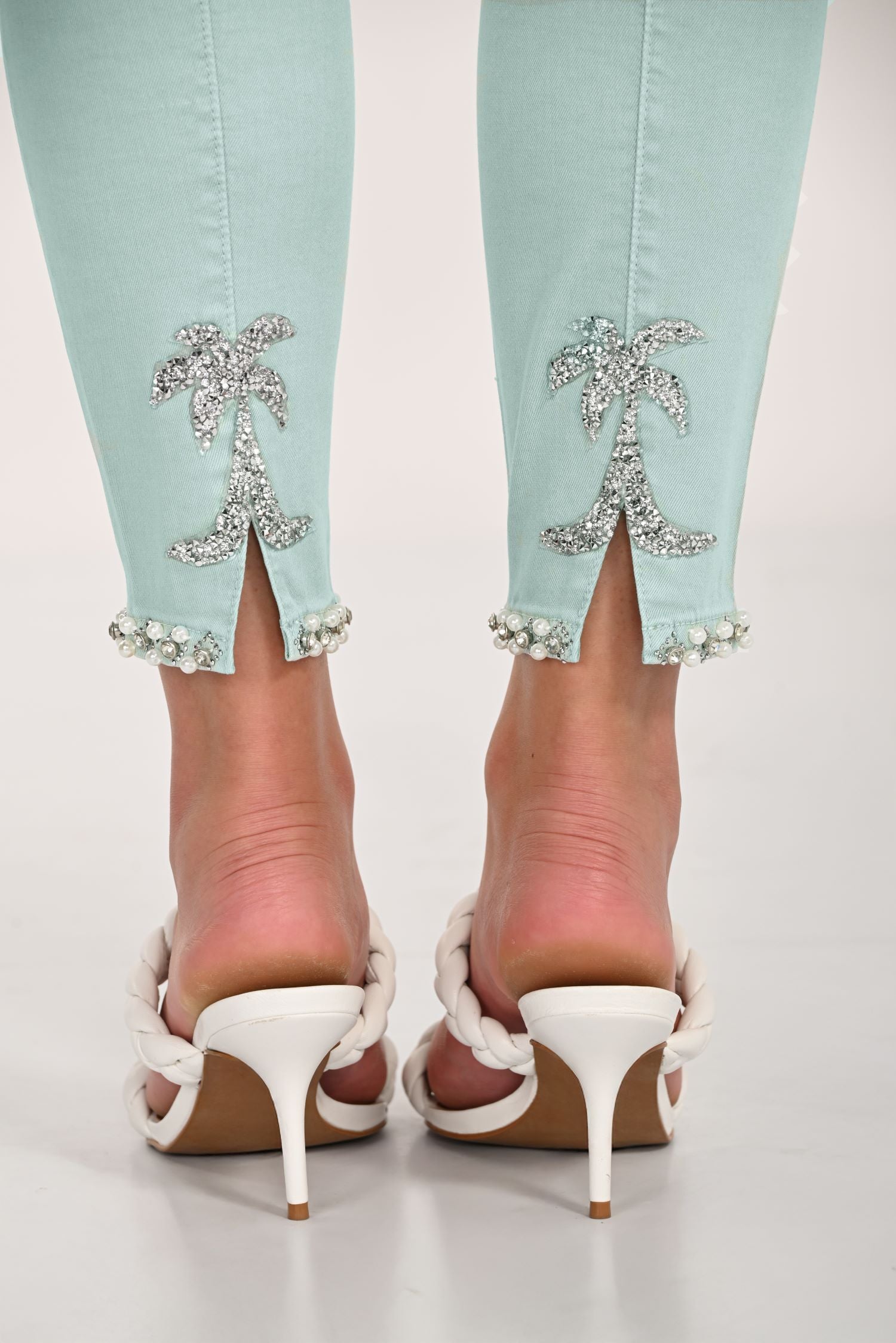 Rhinestone & Pearl Trim Ankle Jean