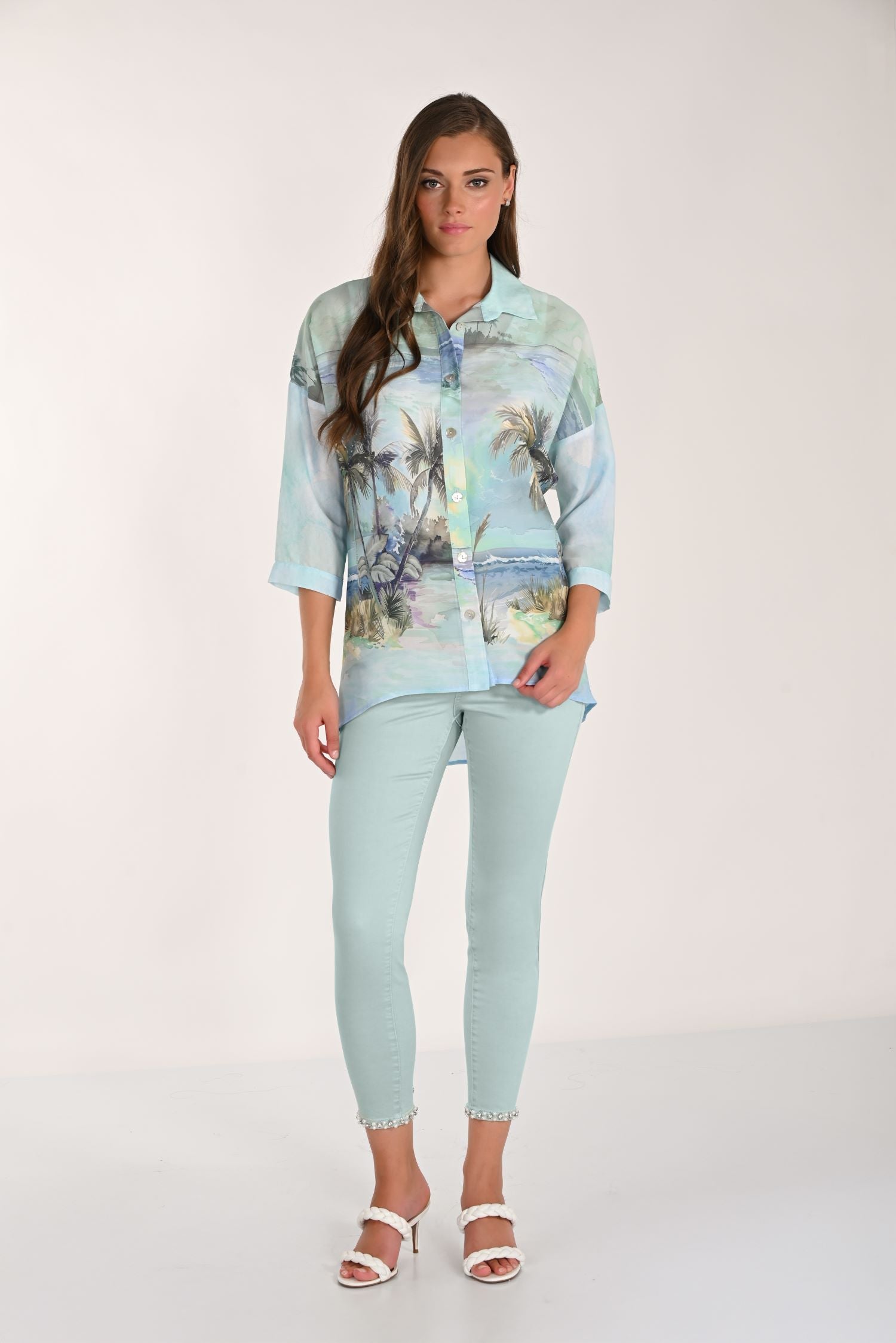 Rhinestone & Pearl Trim Ankle Jean