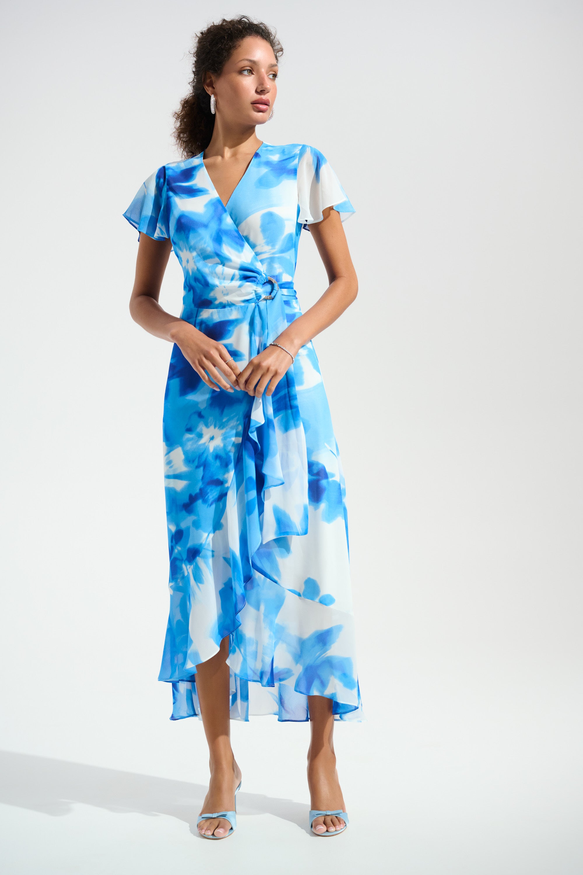 Abstract Print Wrap Hi-Low Midi Dress