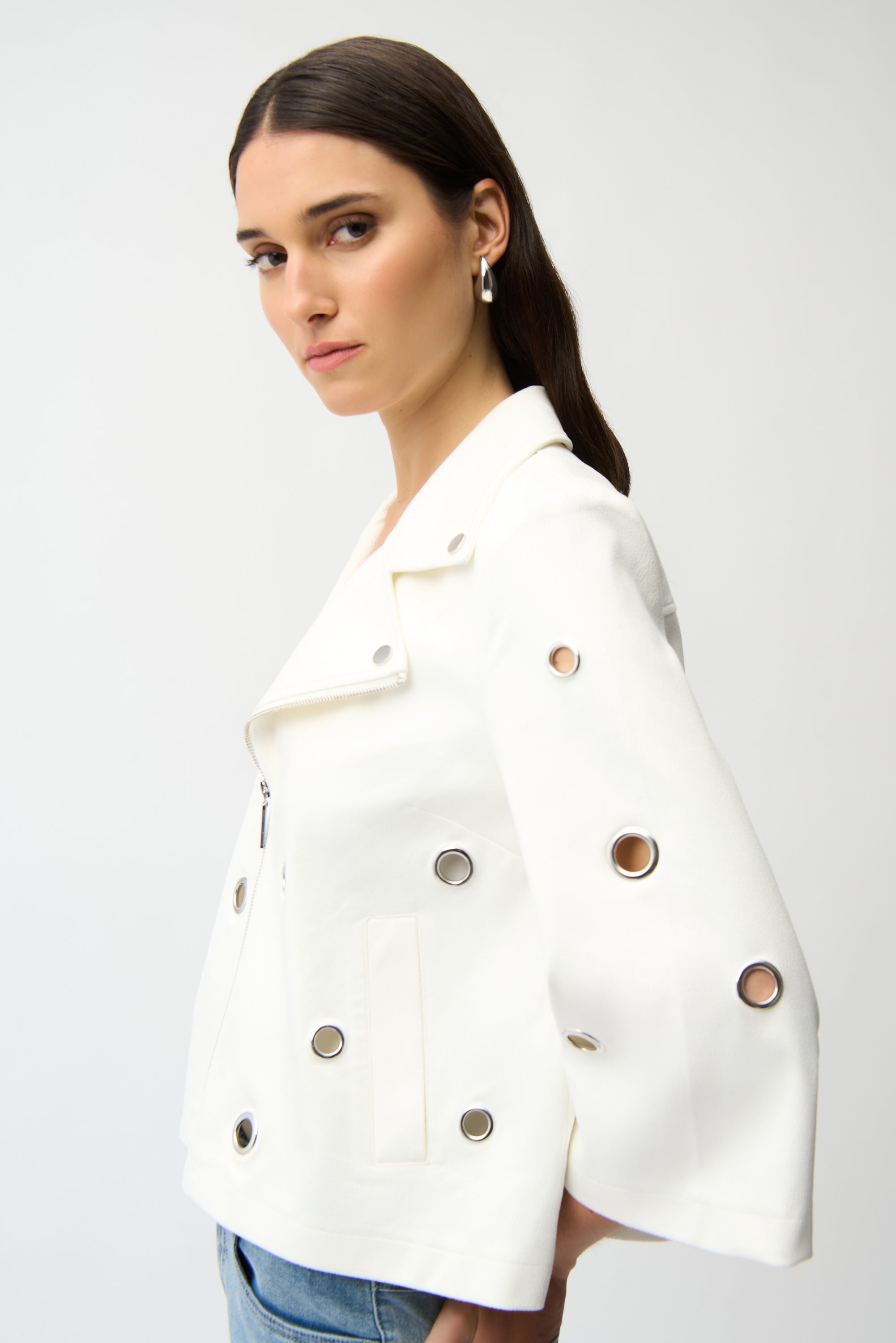 Faux Suede Grommet Swing Jacket