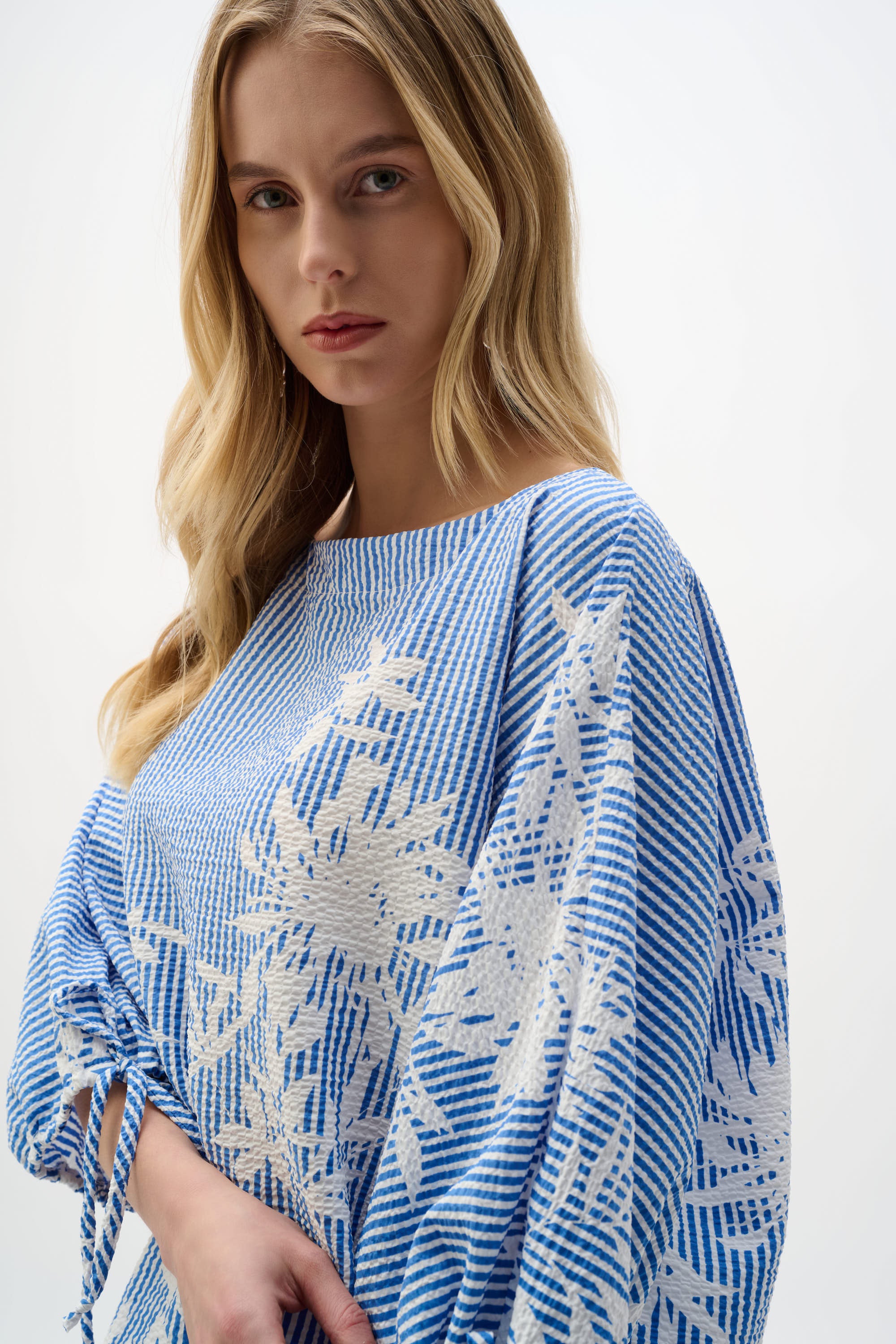 Stripe & Floral Print Seersucker Top