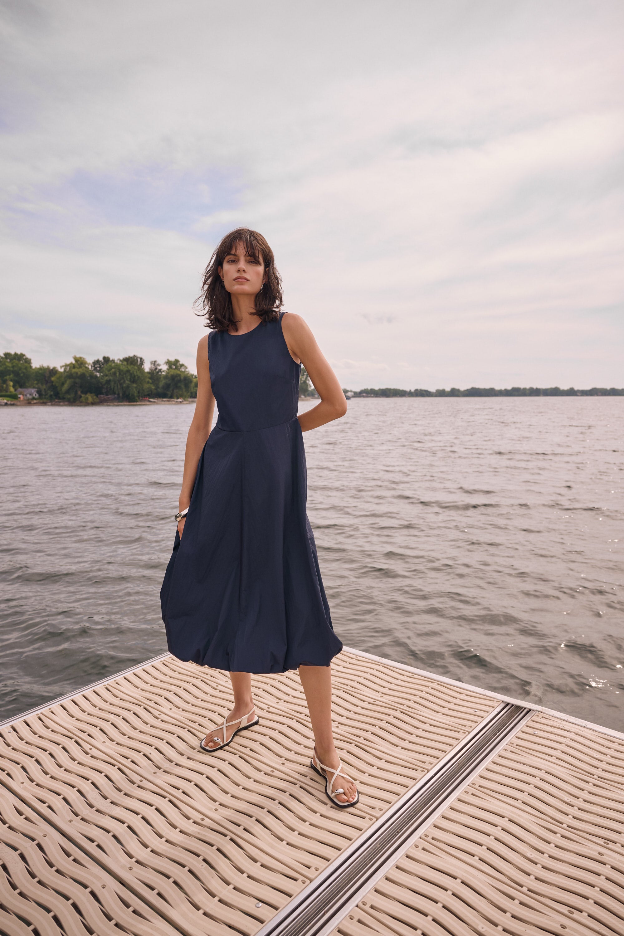 Taffeta Bubble Hem Midi Dress