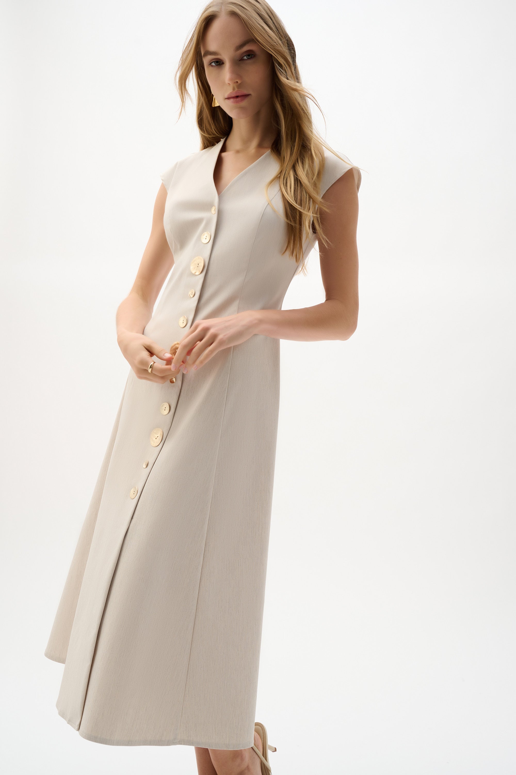 Melange V-neck Fit & Flare Midi