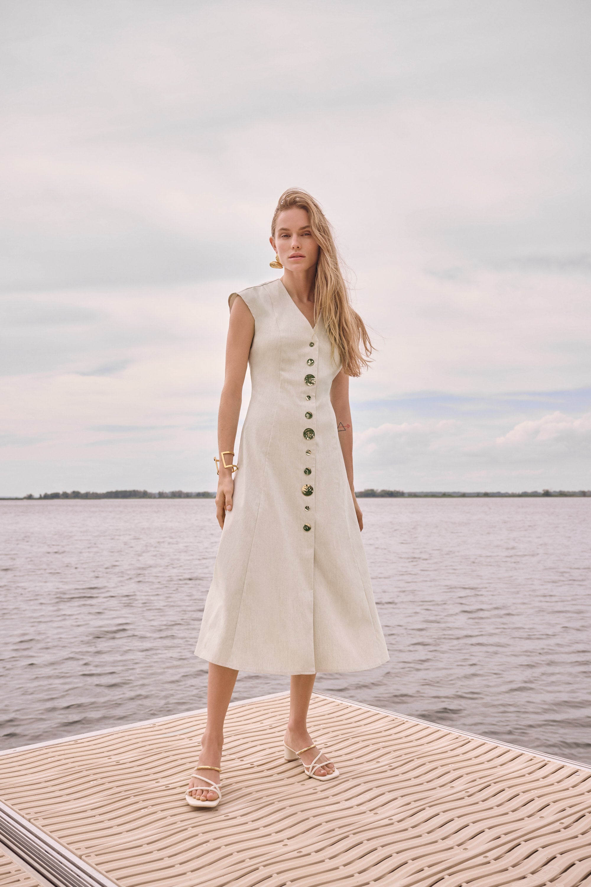 Melange V-neck Fit & Flare Midi
