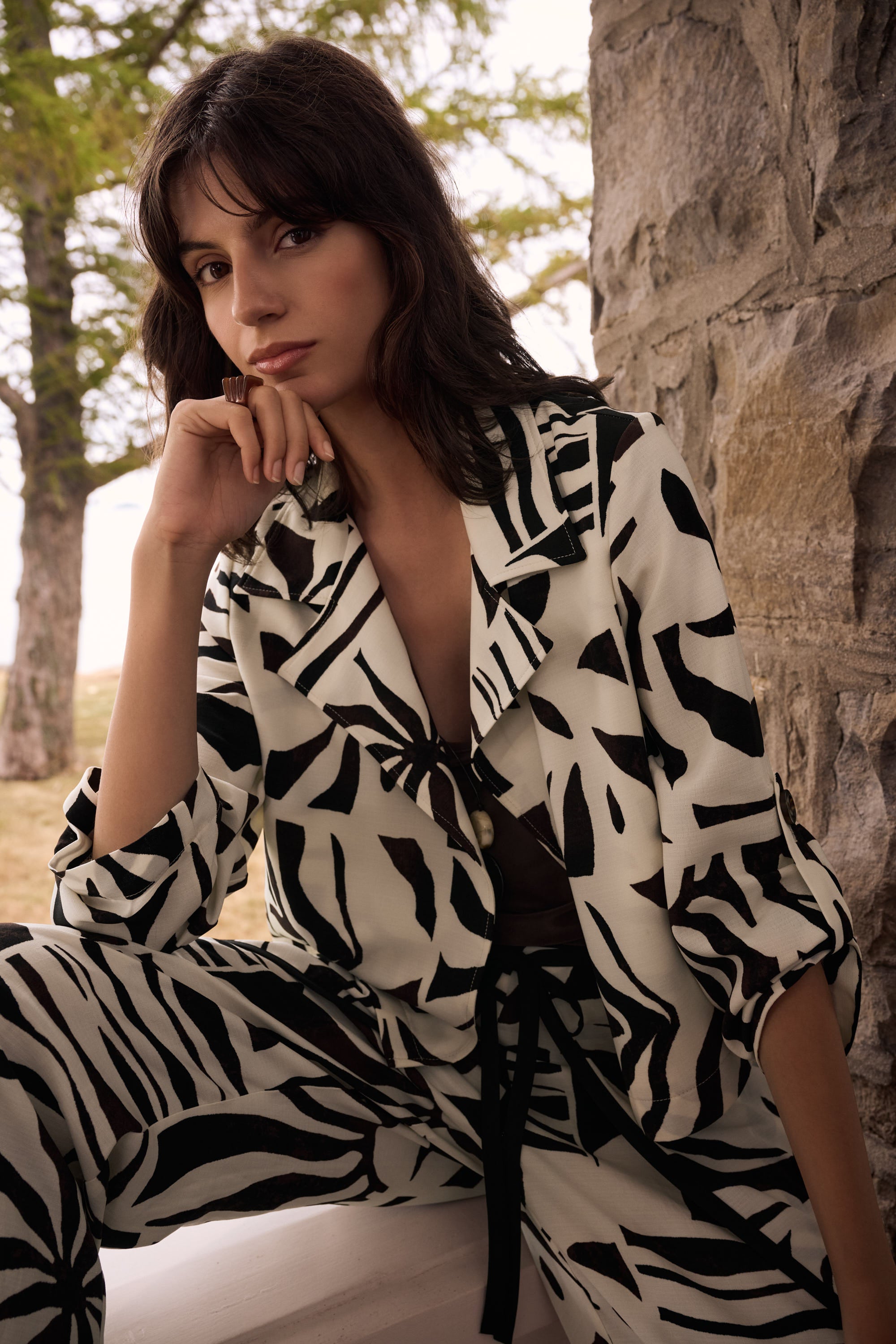 Abstract Print Crop Jacket