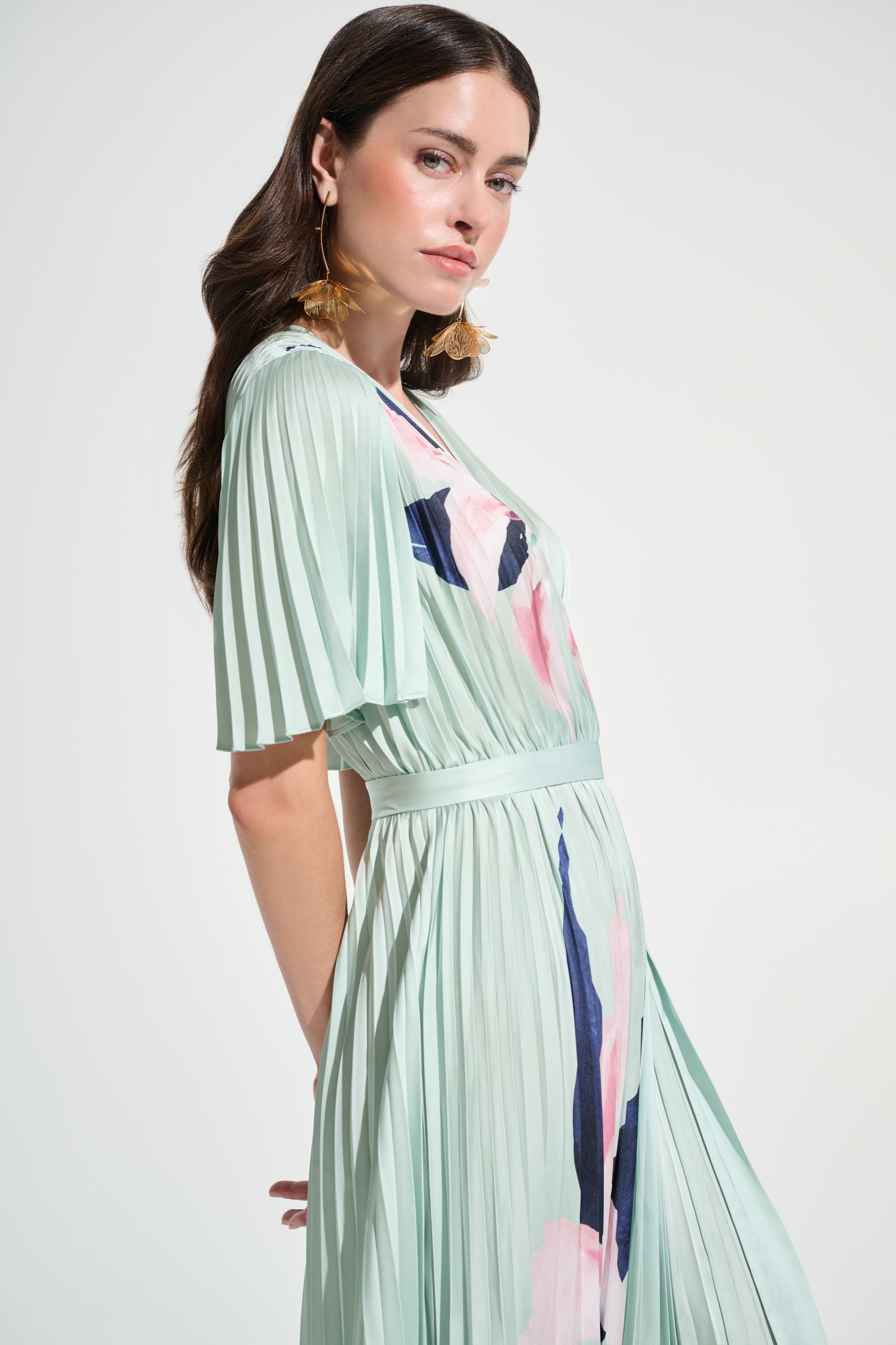 Flower Print Pleat Midi Dress