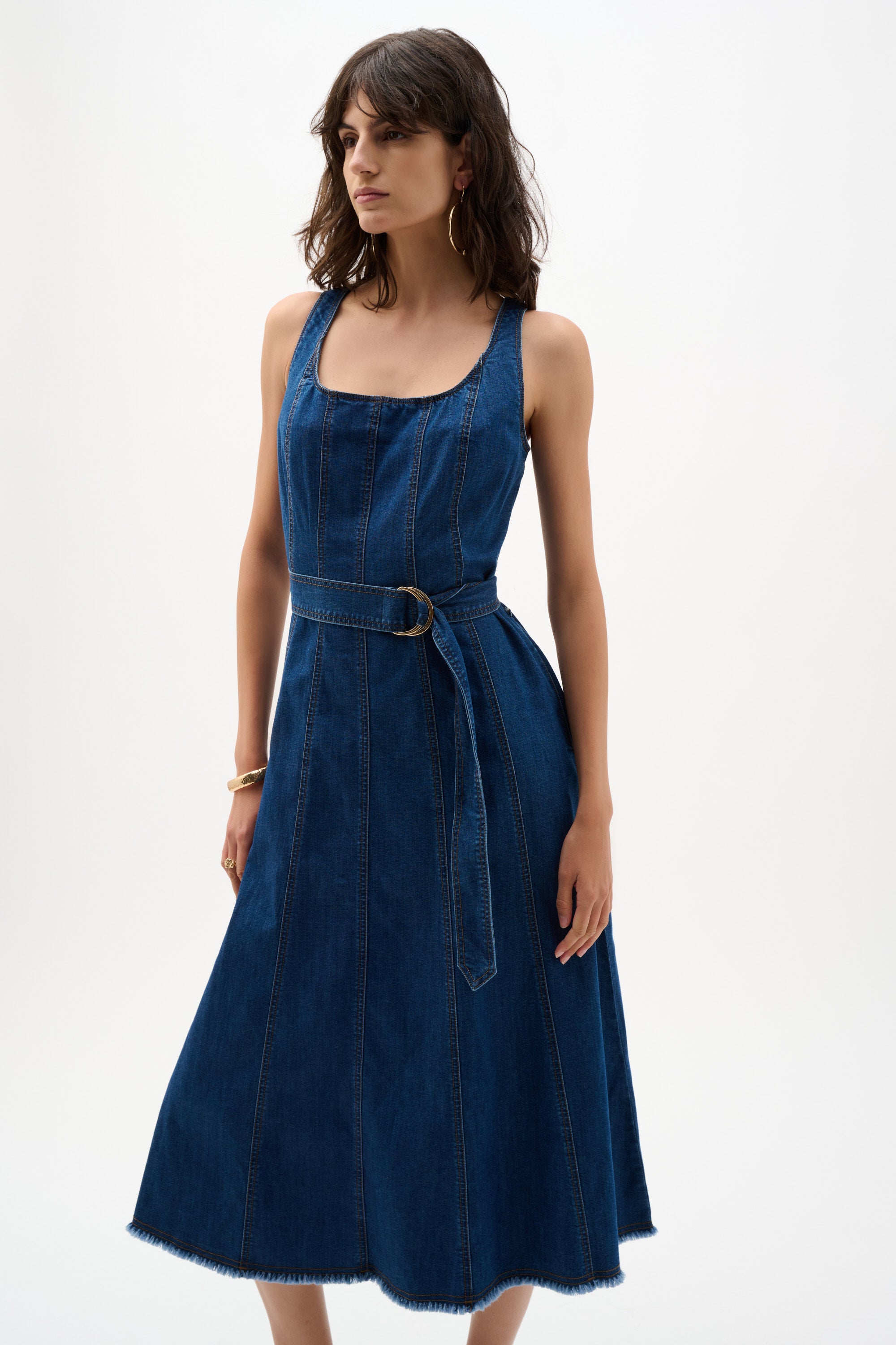 Fit & Flare Denim Midi Dress