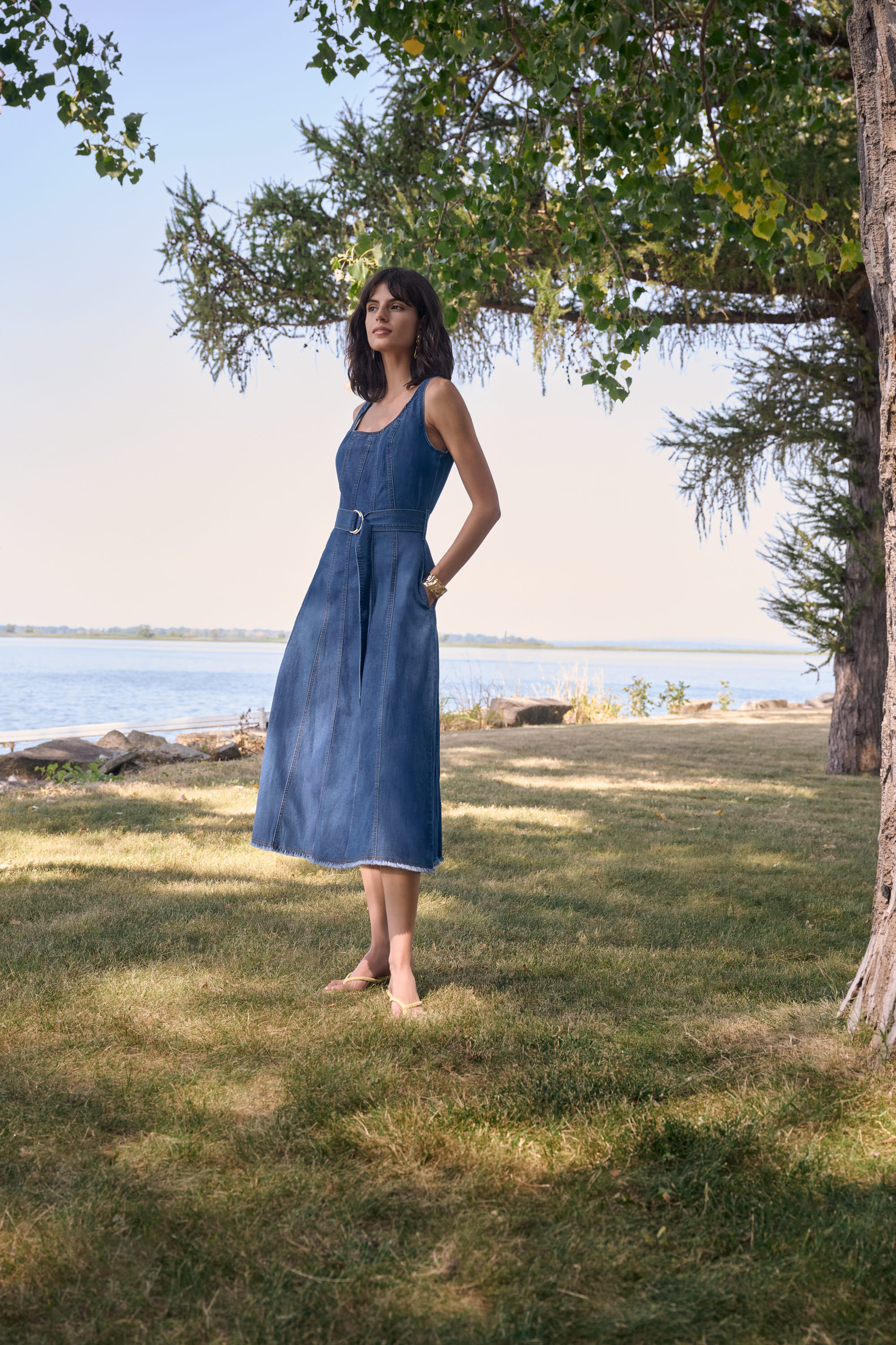 Fit & Flare Denim Midi Dress
