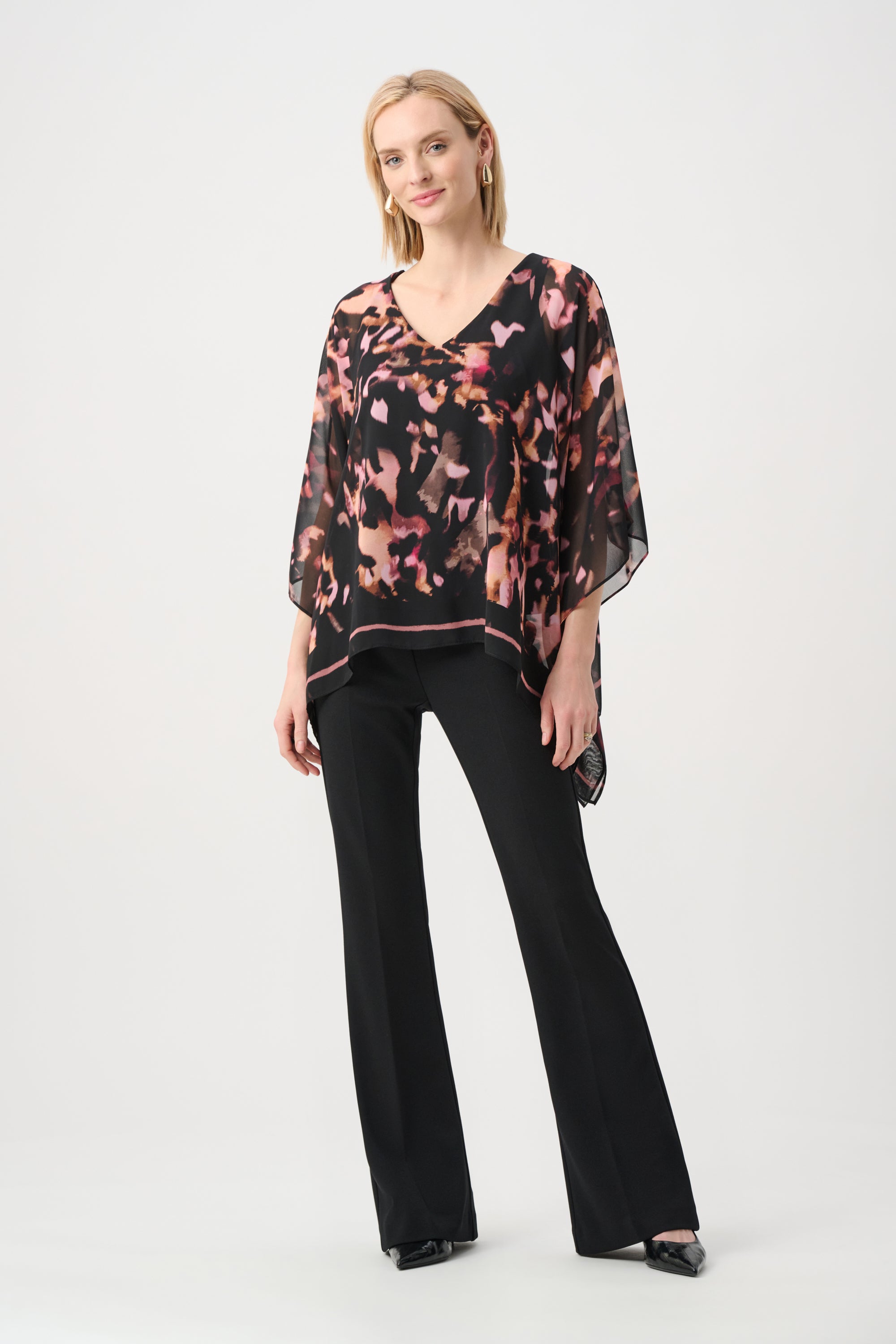 Abstract Print Chiffon Overlay Top