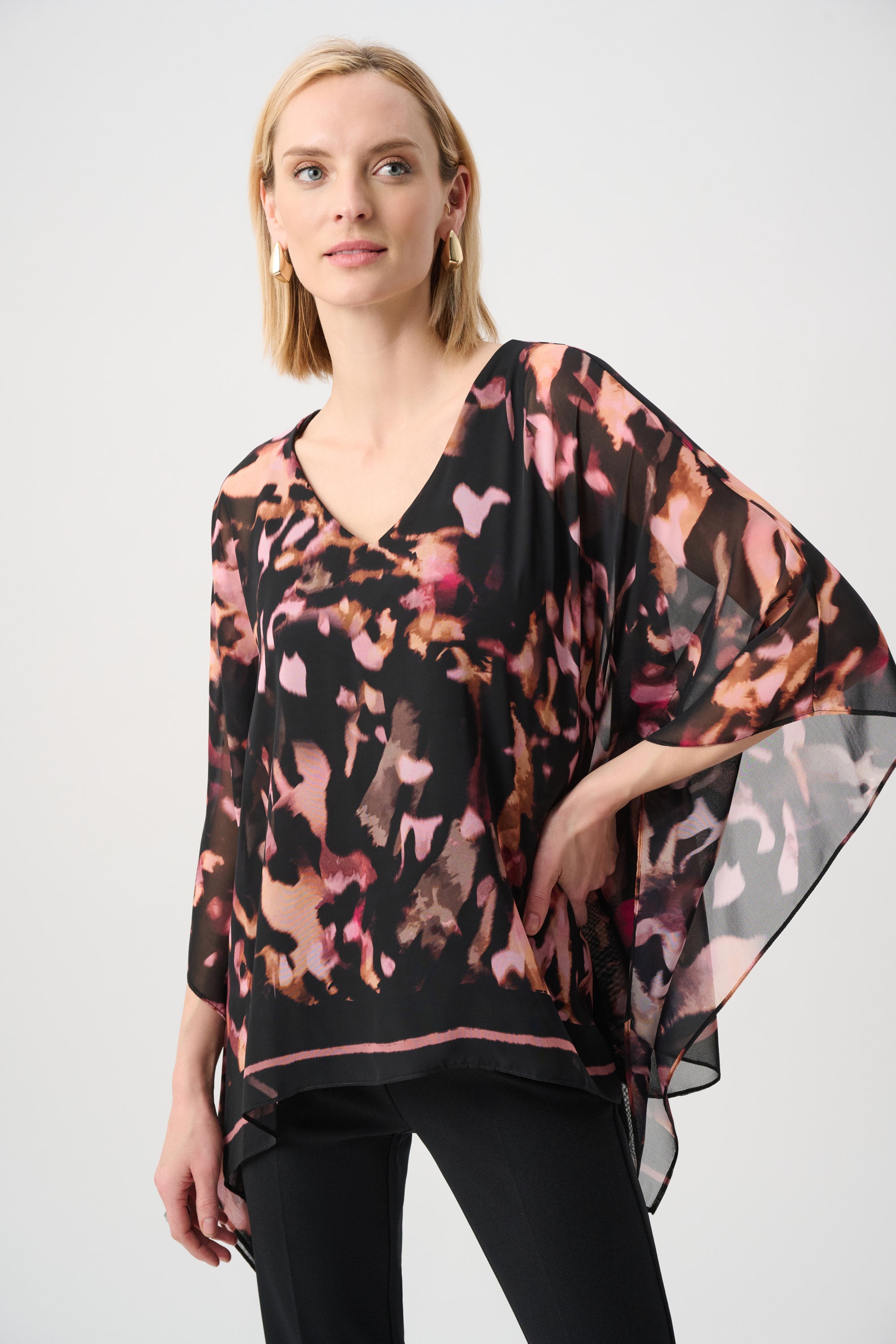 Abstract Print Chiffon Overlay Top
