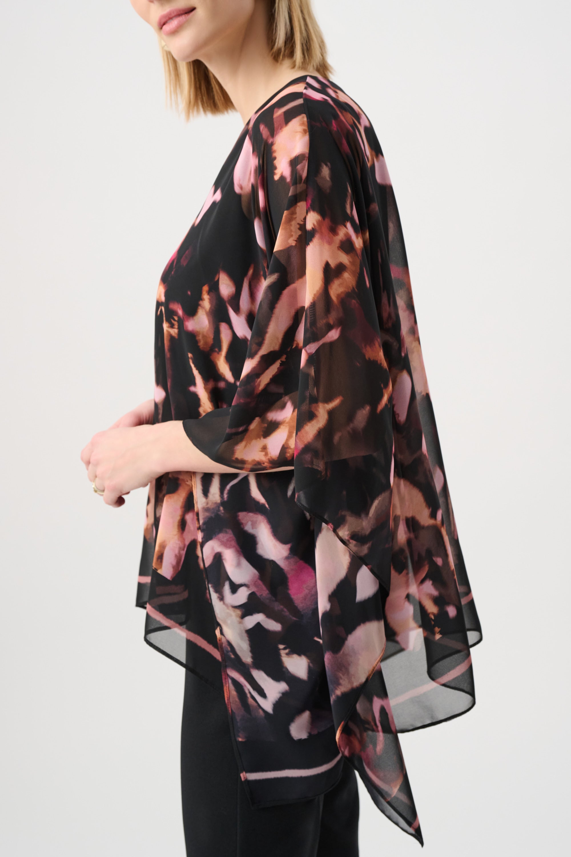 Abstract Print Chiffon Overlay Top