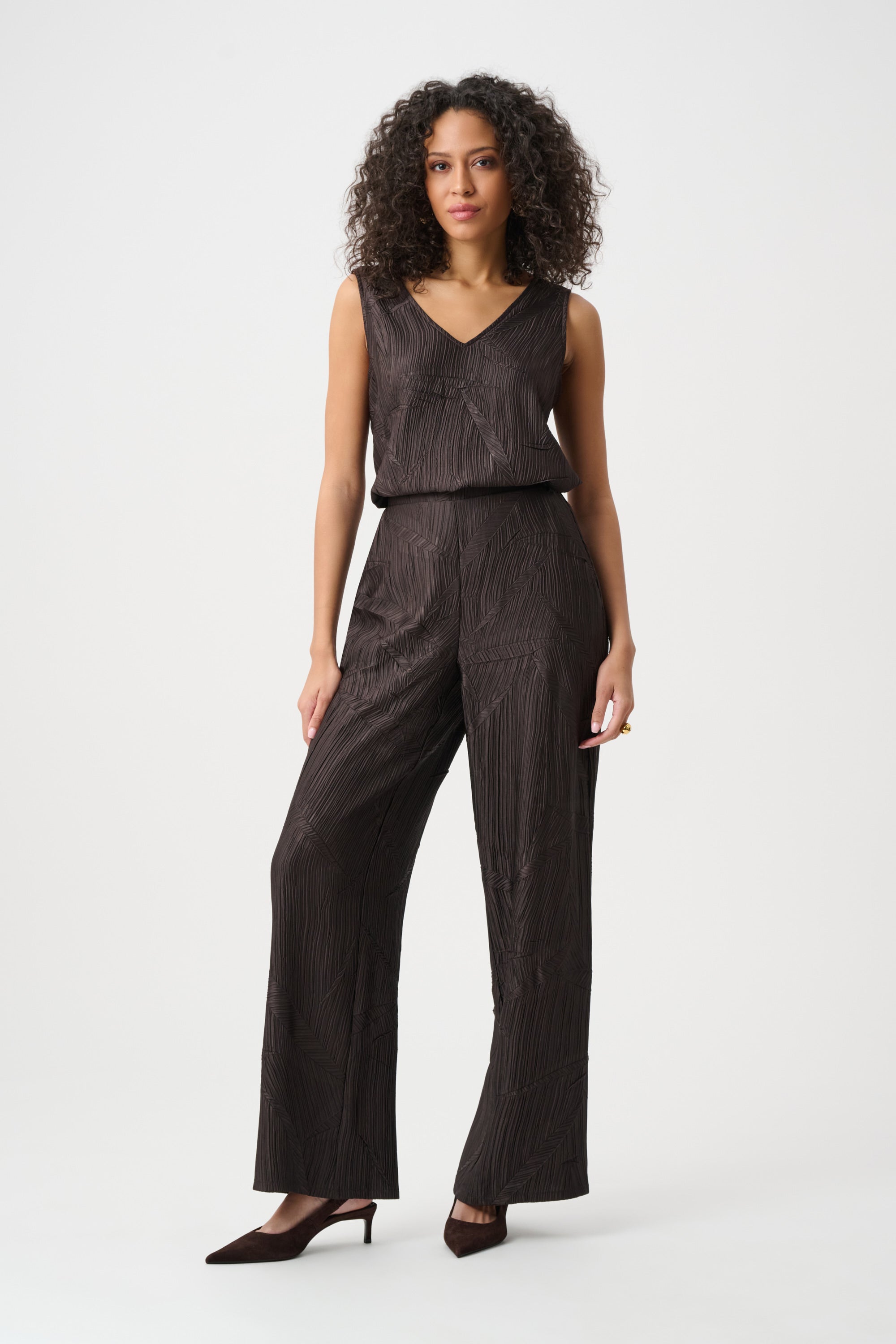 Pleated Satin V-neck Top
