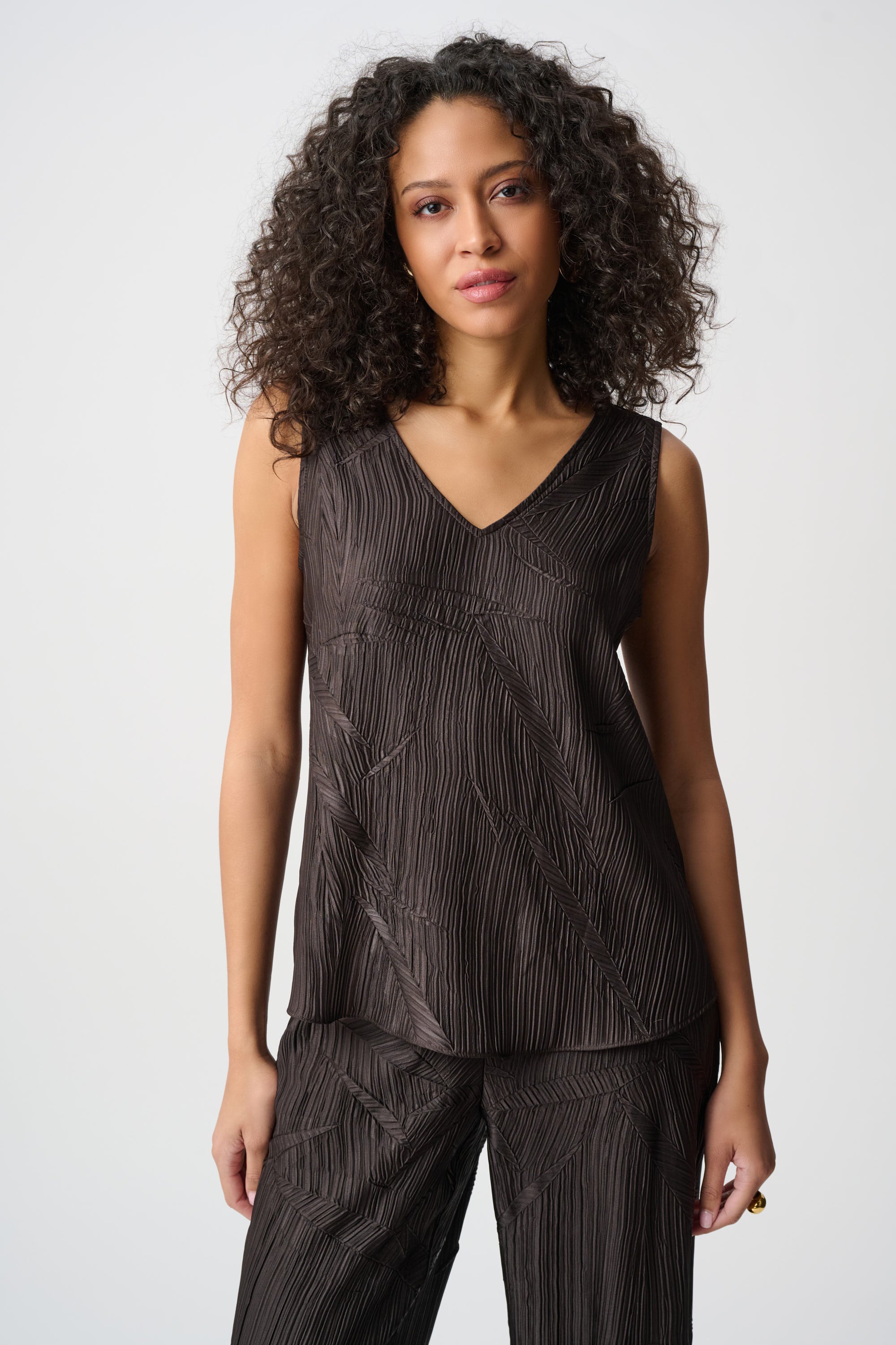 Pleated Satin V-neck Top
