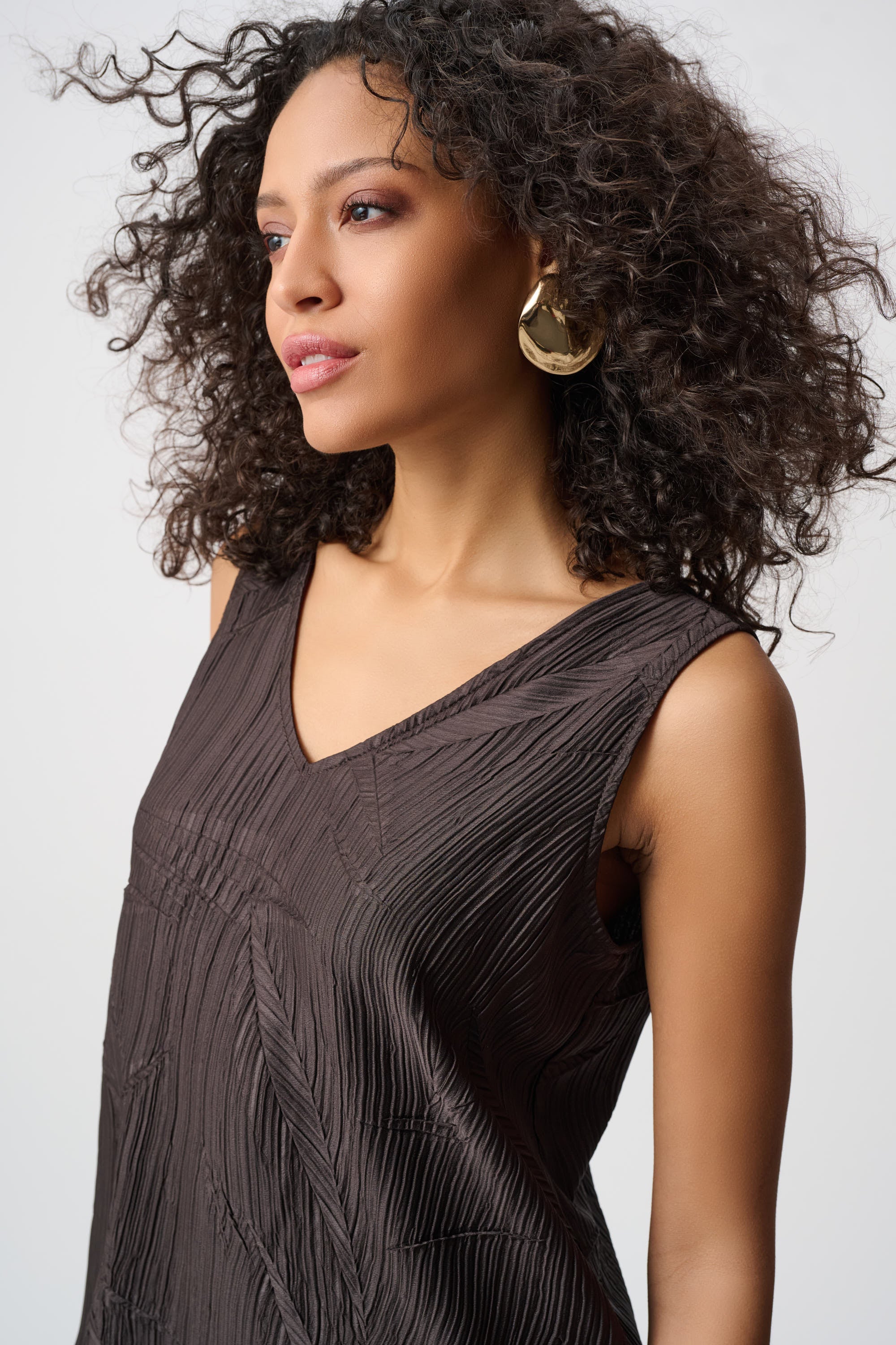 Pleated Satin V-neck Top
