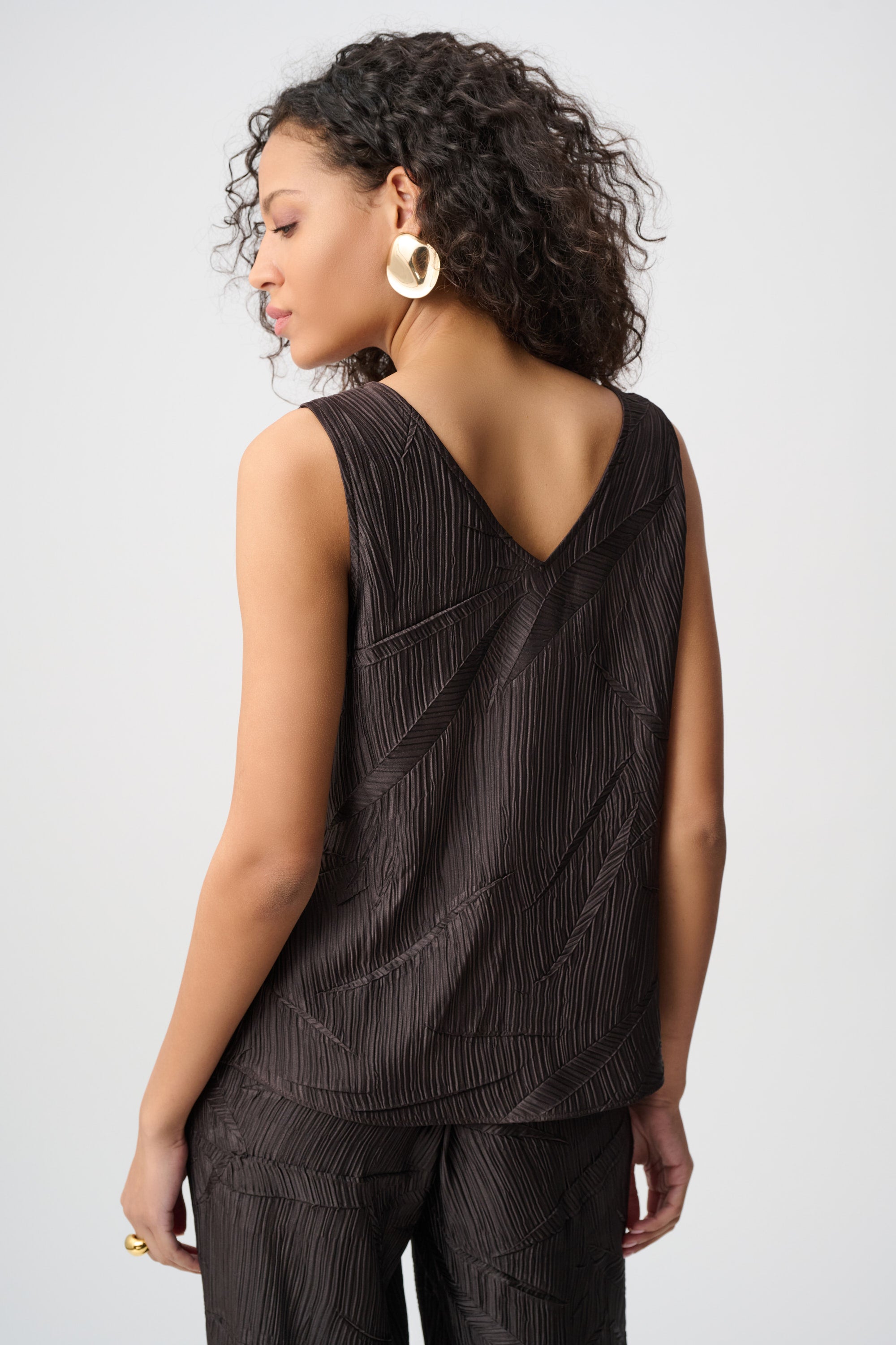 Pleated Satin V-neck Top