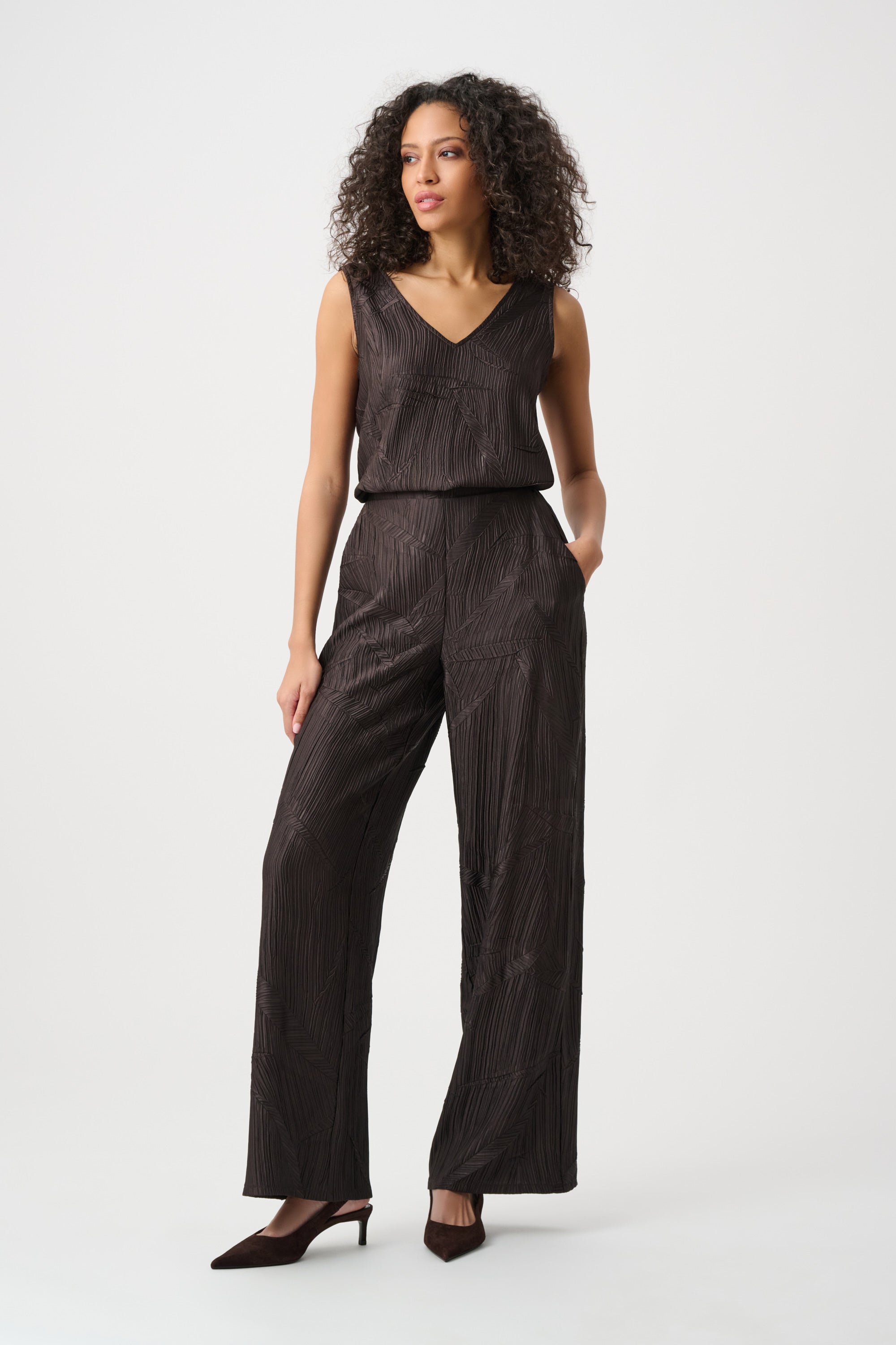 Pleated Satin Wide Leg Pant