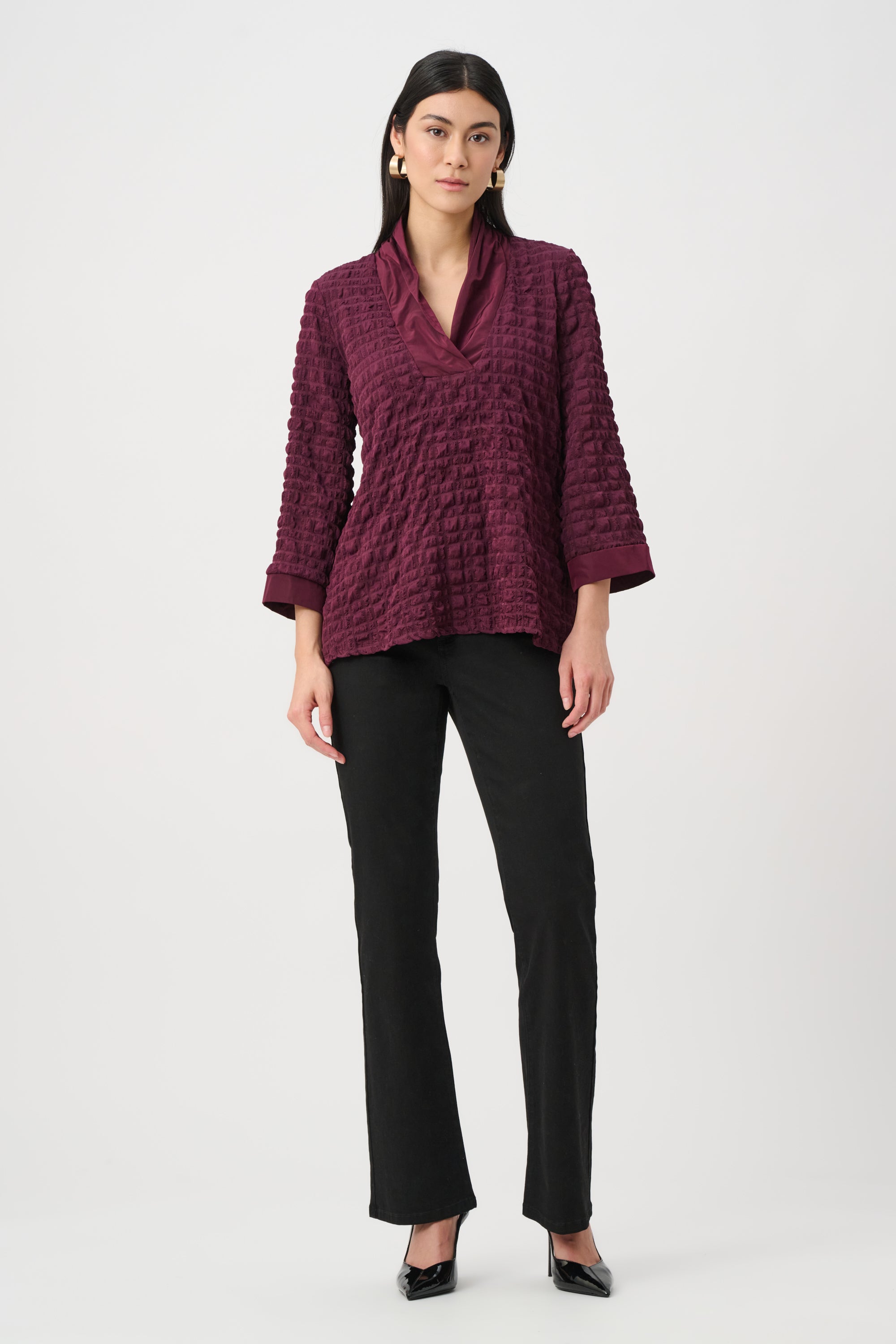 Waffle Jacquard V-neck Top