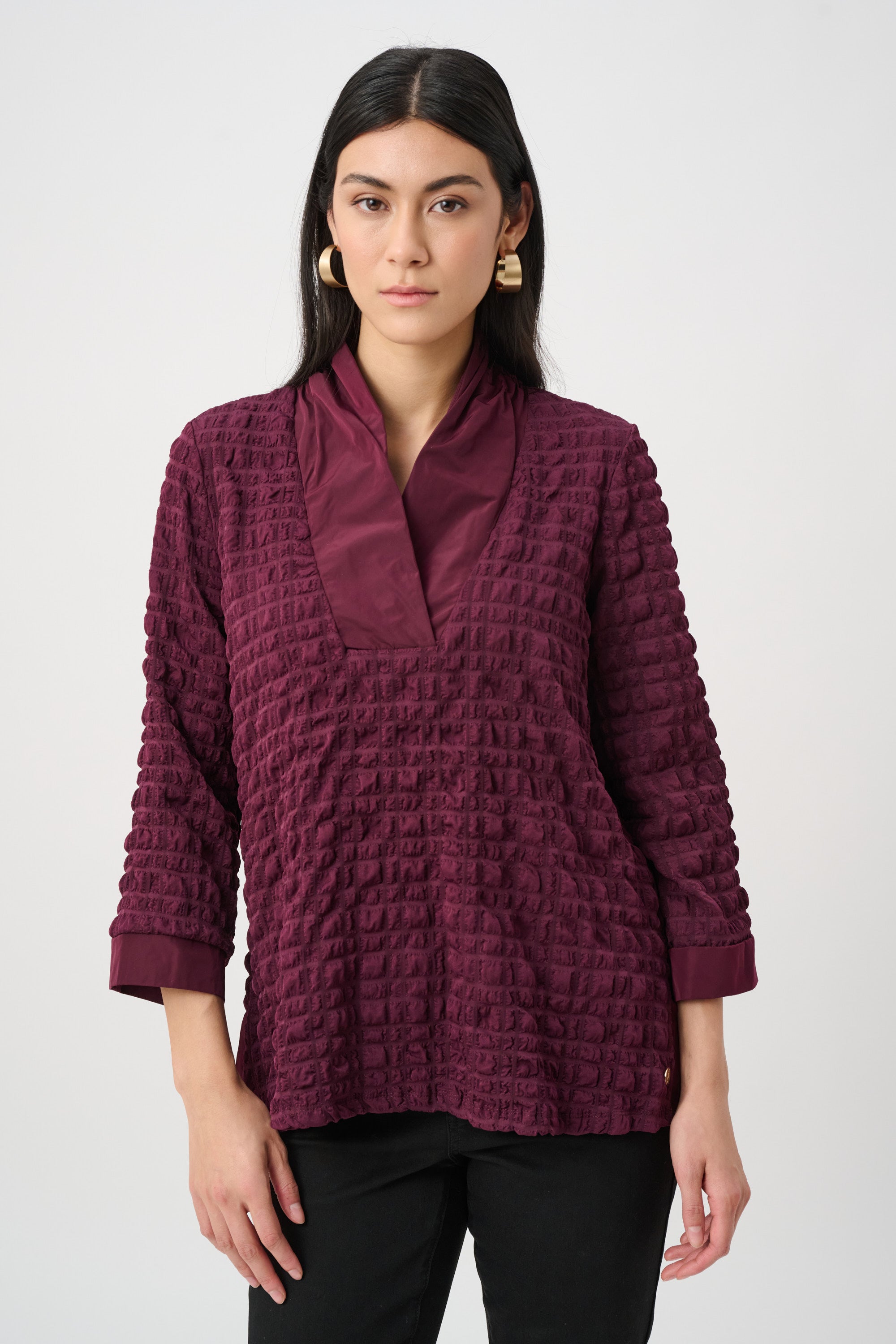 Waffle Jacquard V-neck Top