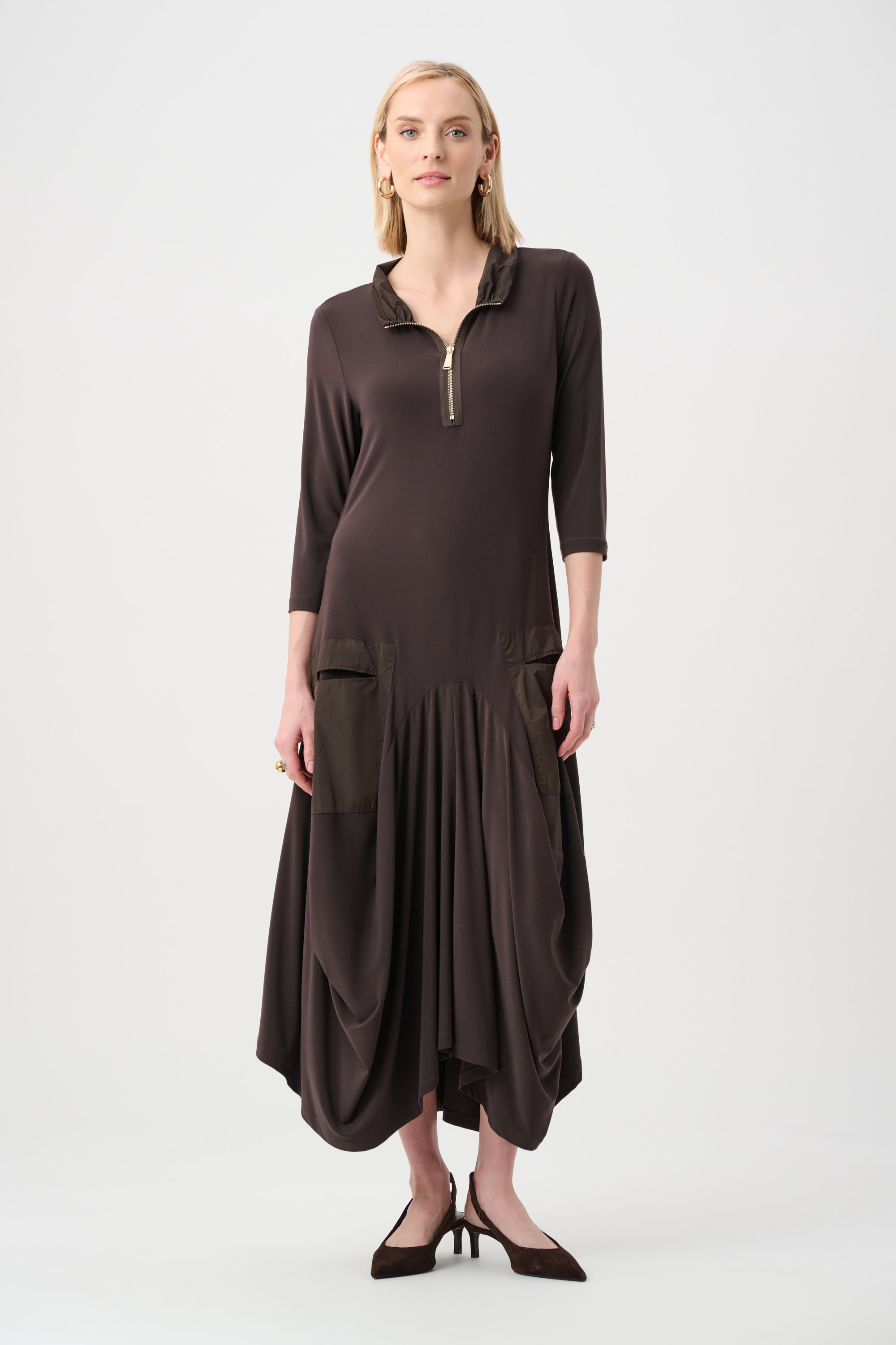 Taffeta Trim Cocoon Midi Dress