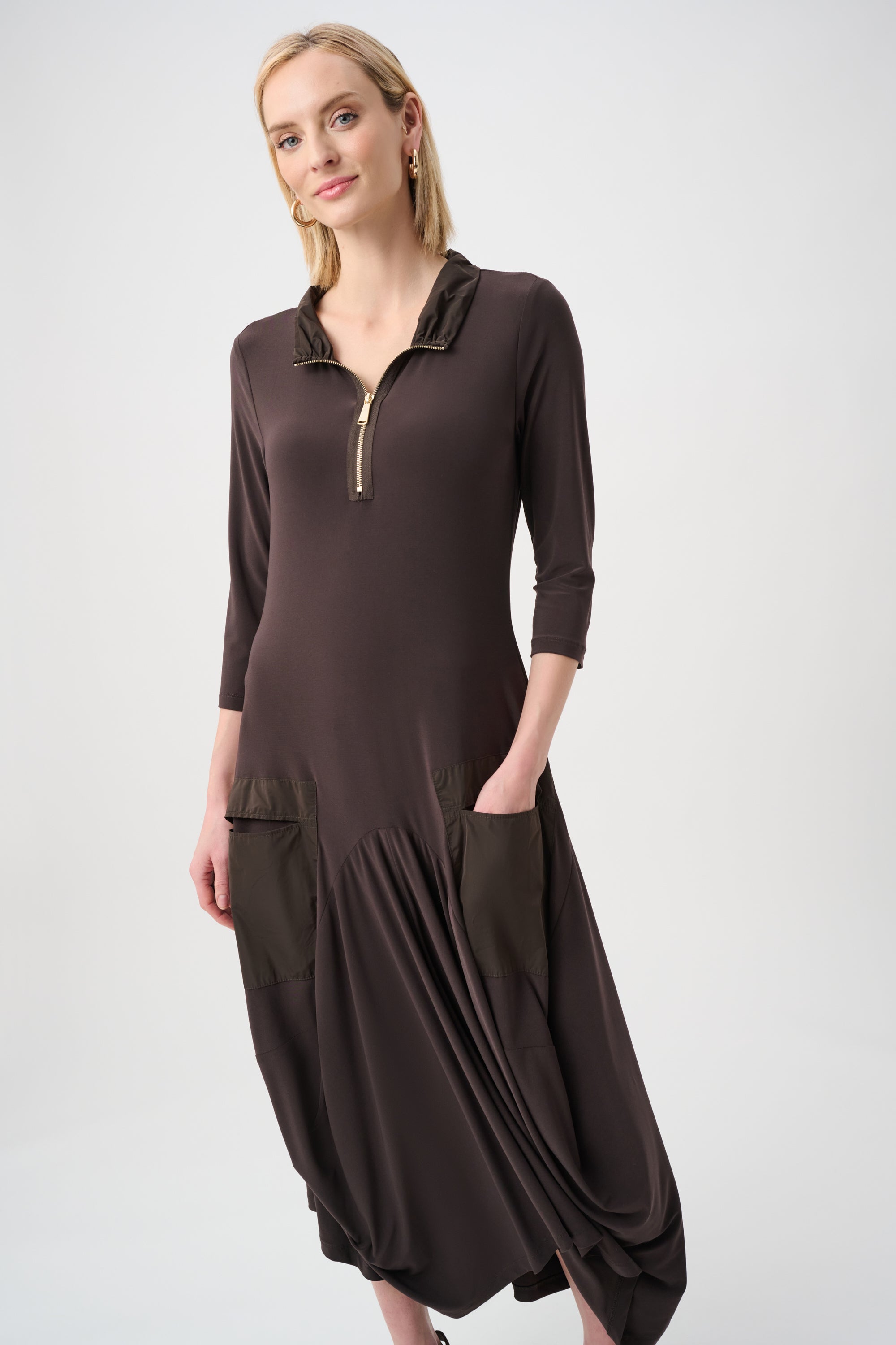 Taffeta Trim Cocoon Midi Dress