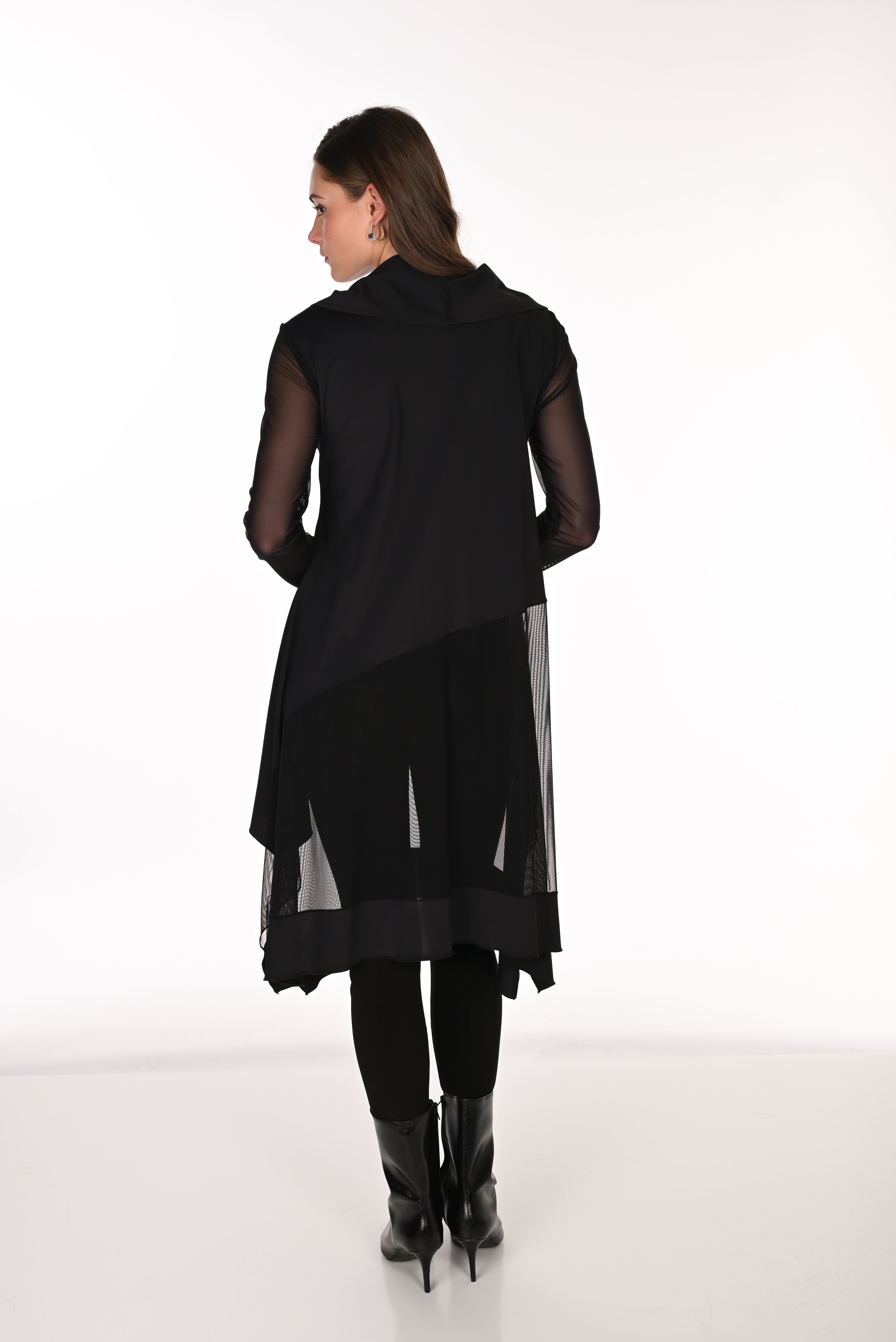 Cowl Neck Mesh Panel Tunic Top