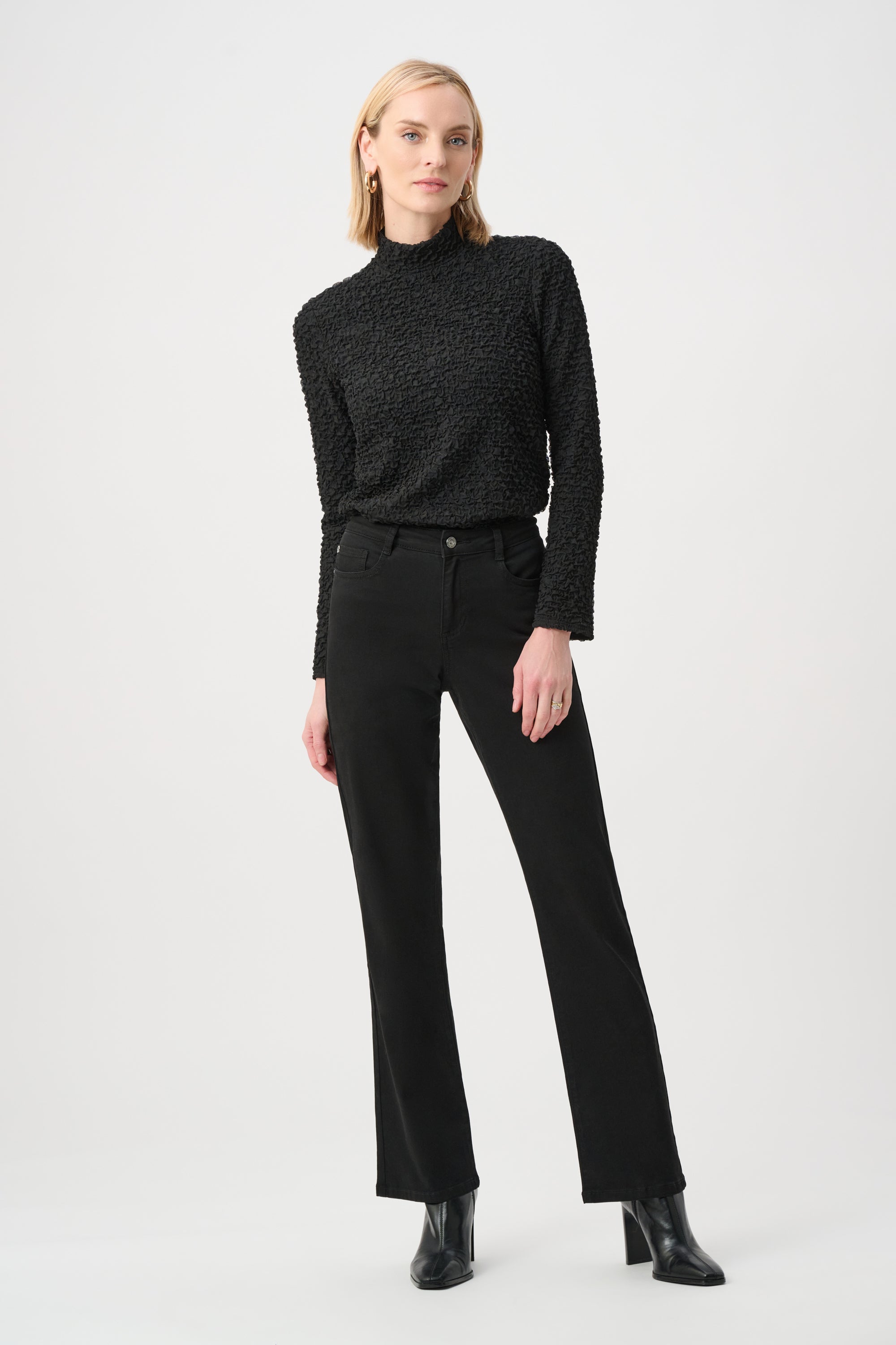 Pucker Jacquard Mock Neck Top