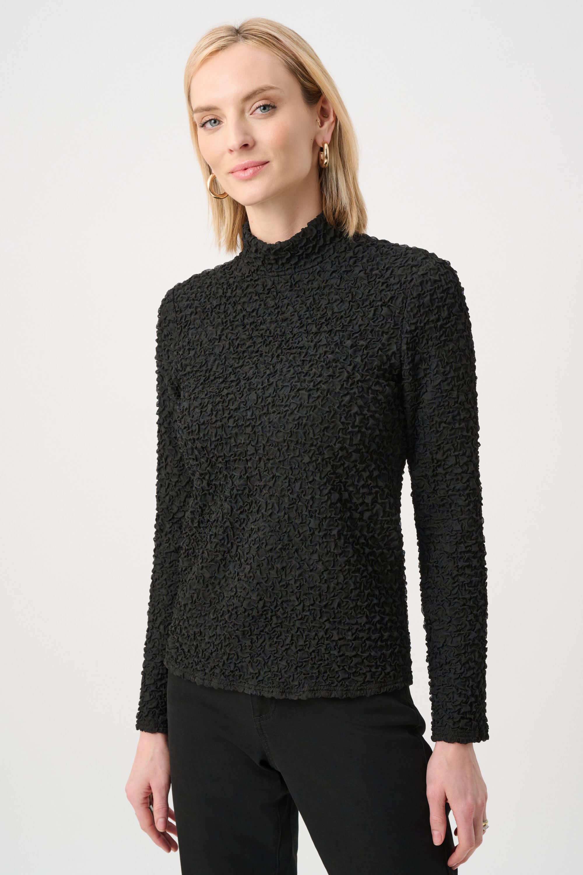 Pucker Jacquard Mock Neck Top