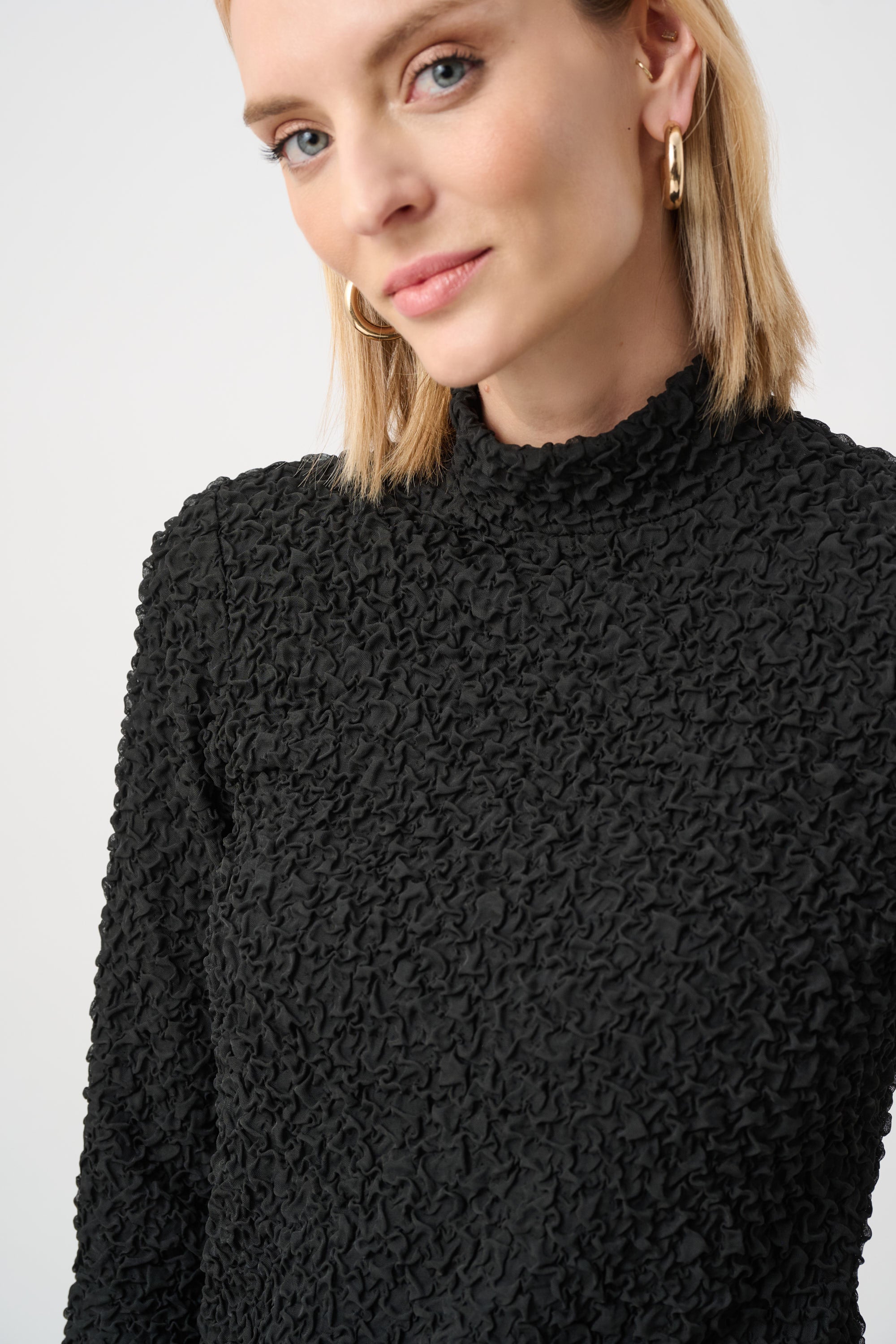 Pucker Jacquard Mock Neck Top