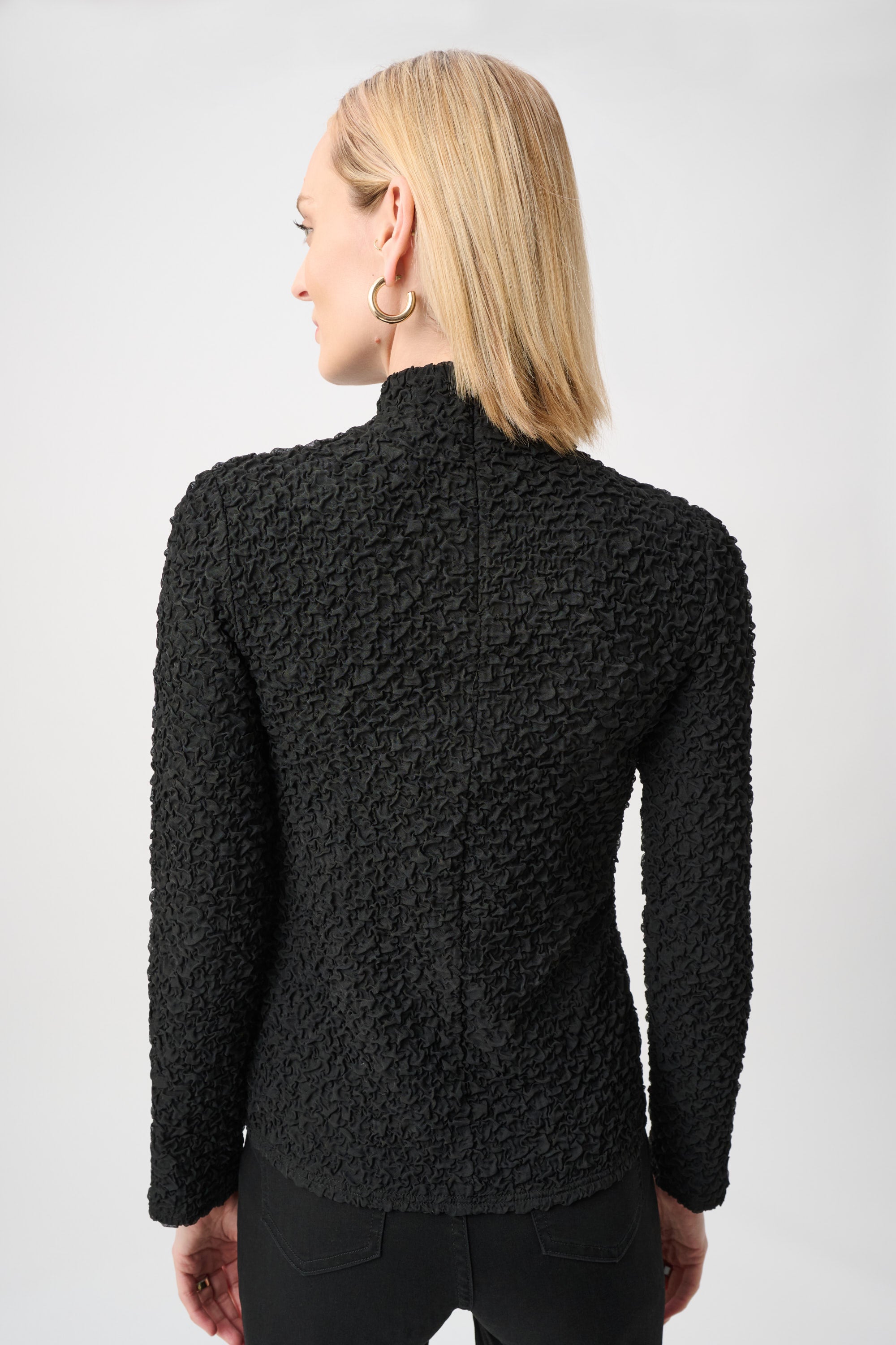 Pucker Jacquard Mock Neck Top