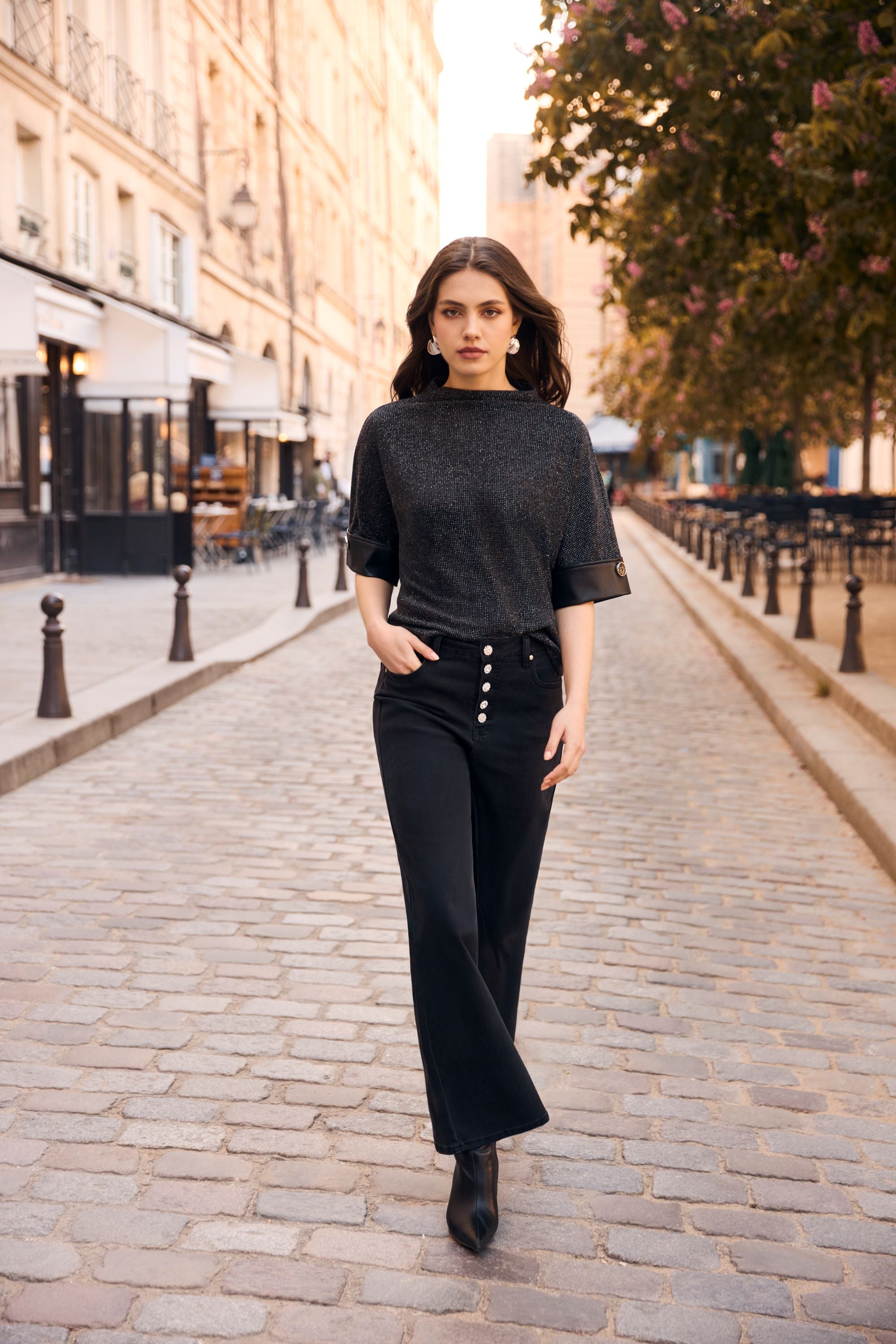 Funnel Neck Lurex Knit Top