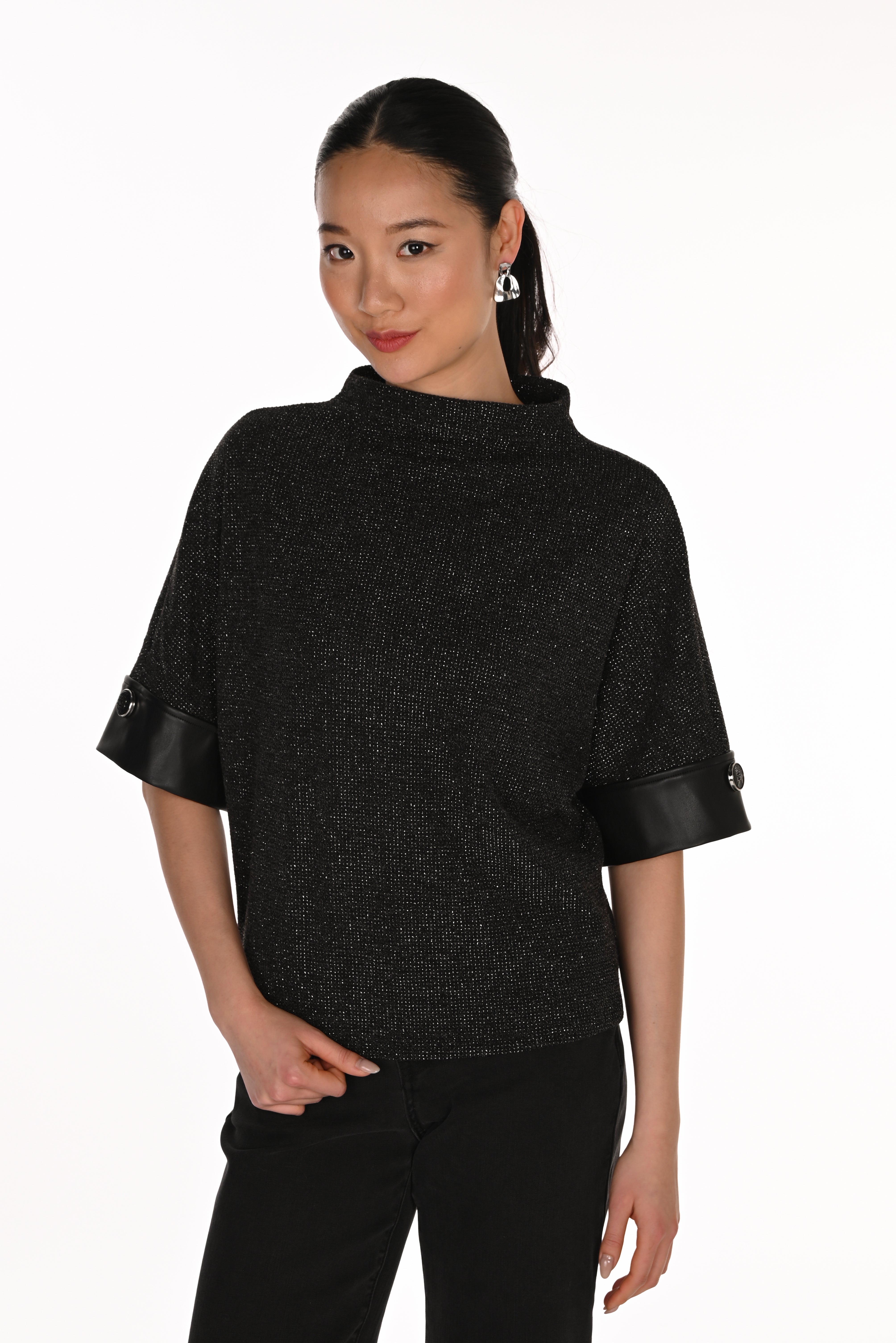 Funnel Neck Lurex Knit Top