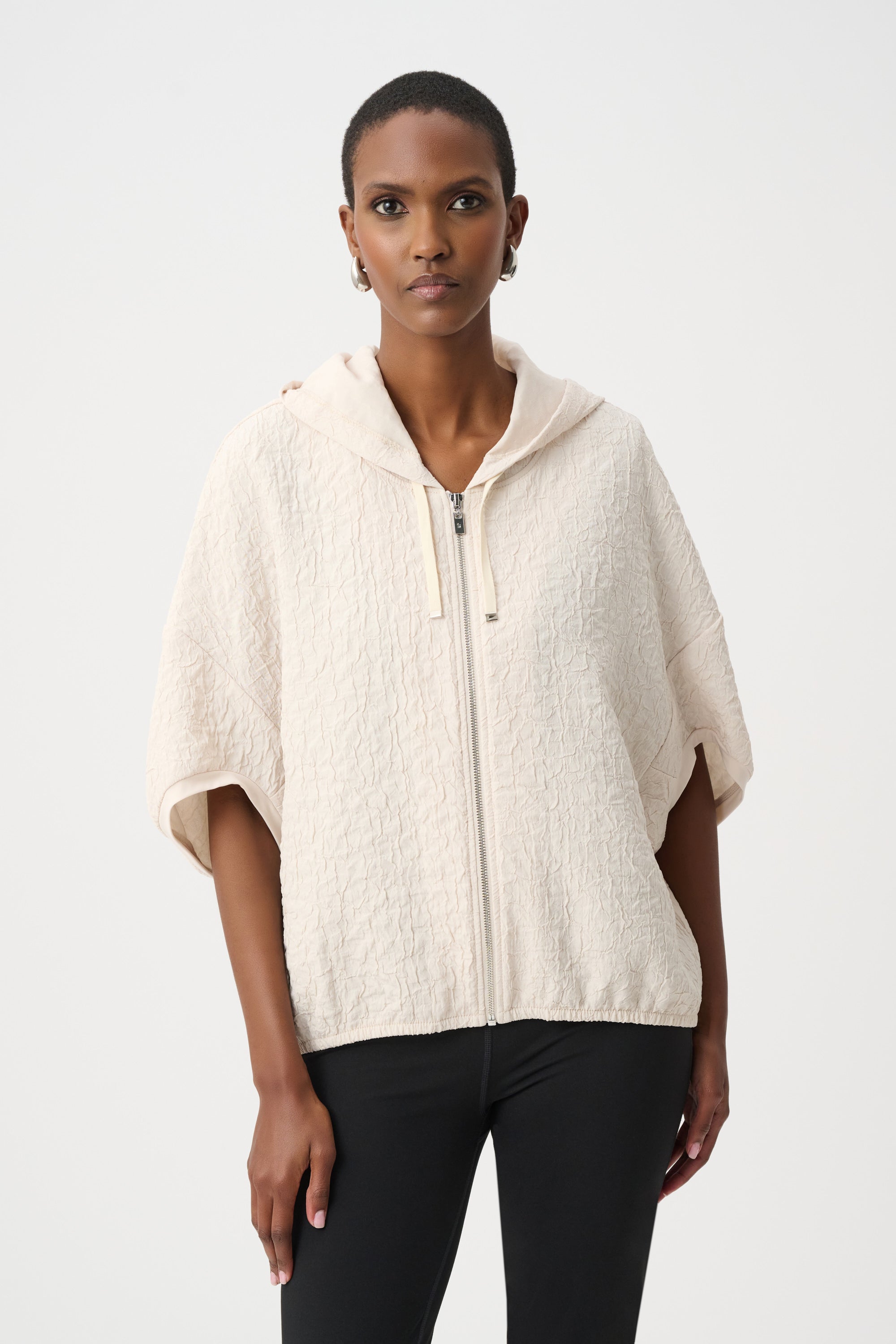 Jacquard Zip Front Hood Jacket