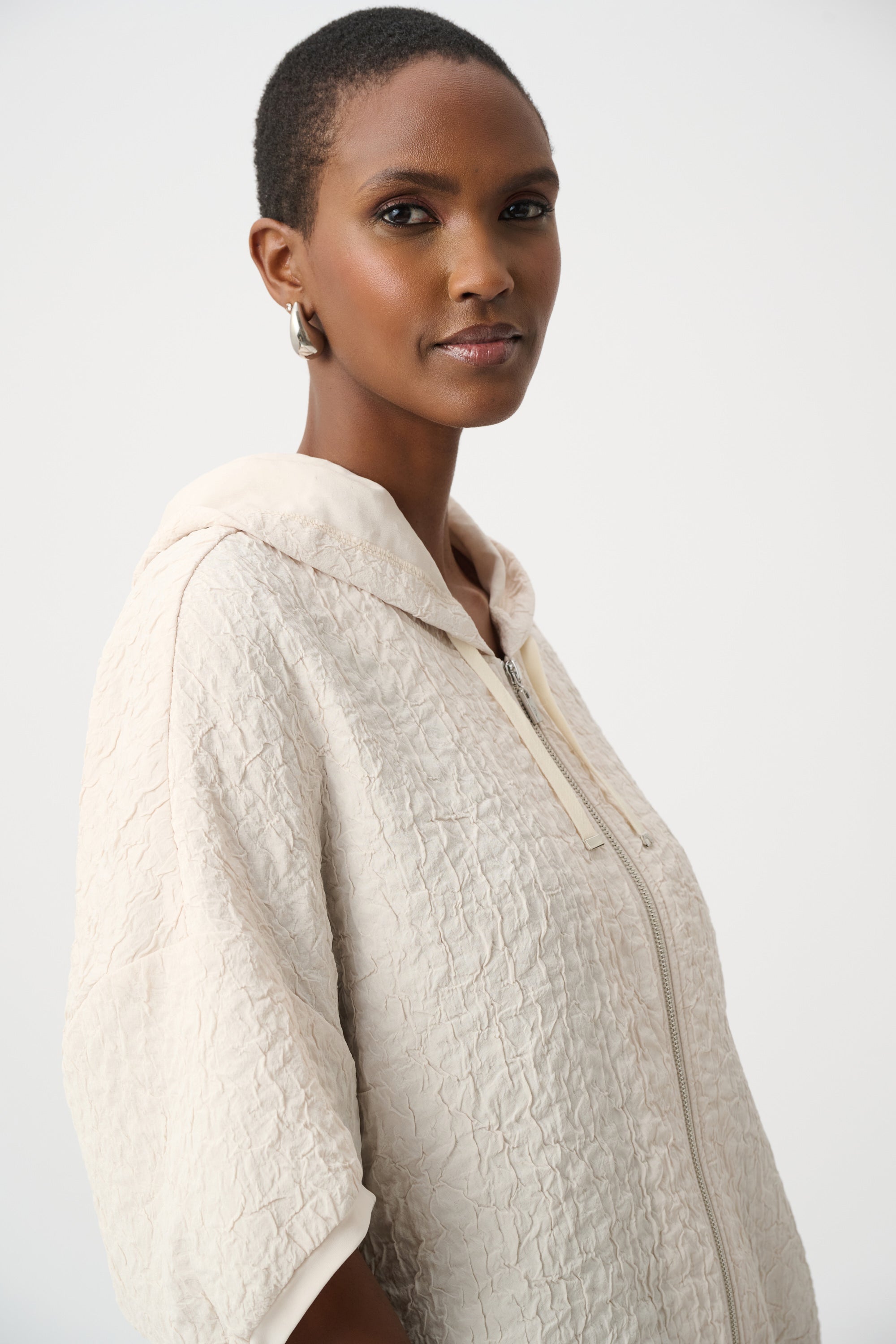 Jacquard Zip Front Hood Jacket