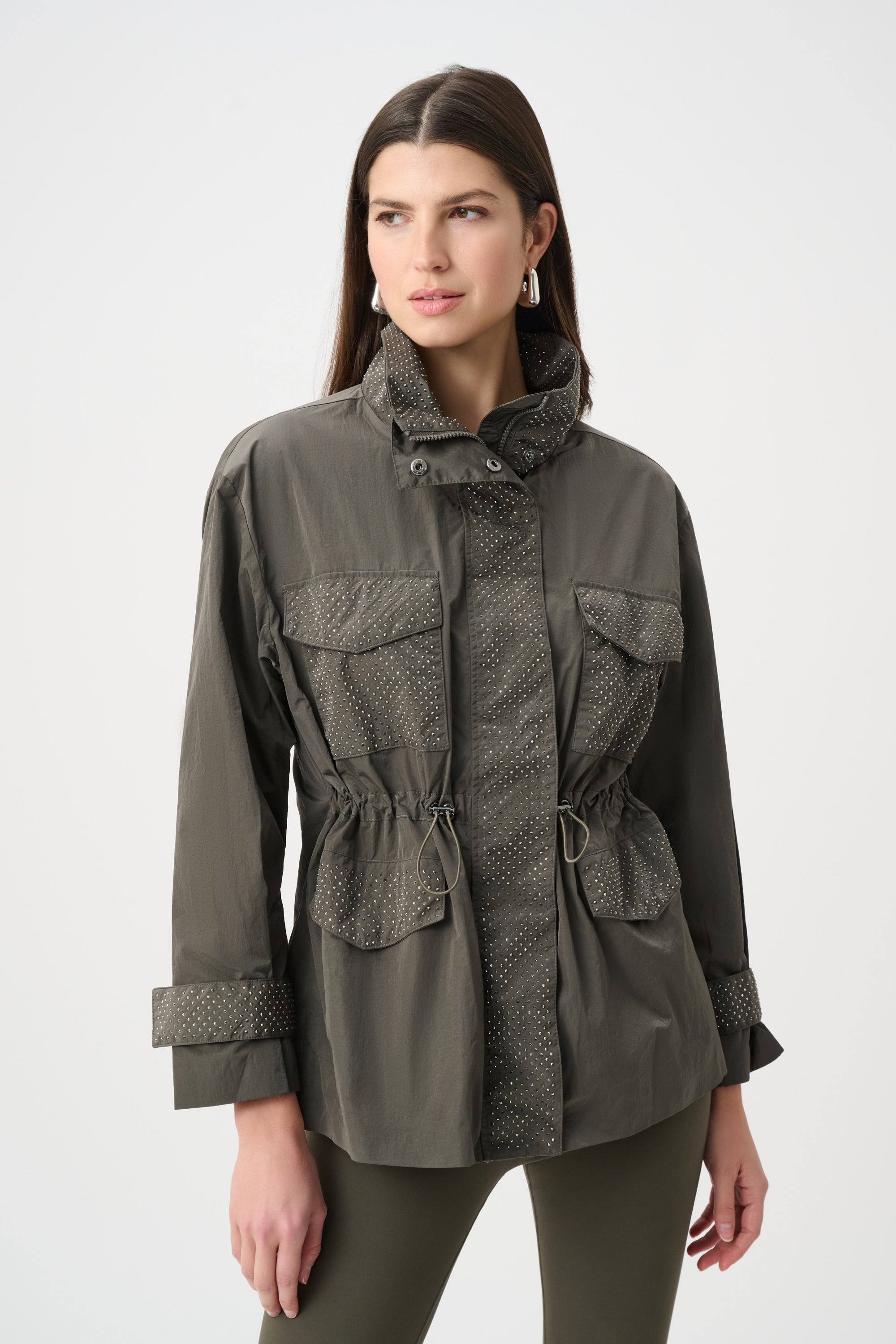 Studded Taffeta Zip Front Jacket