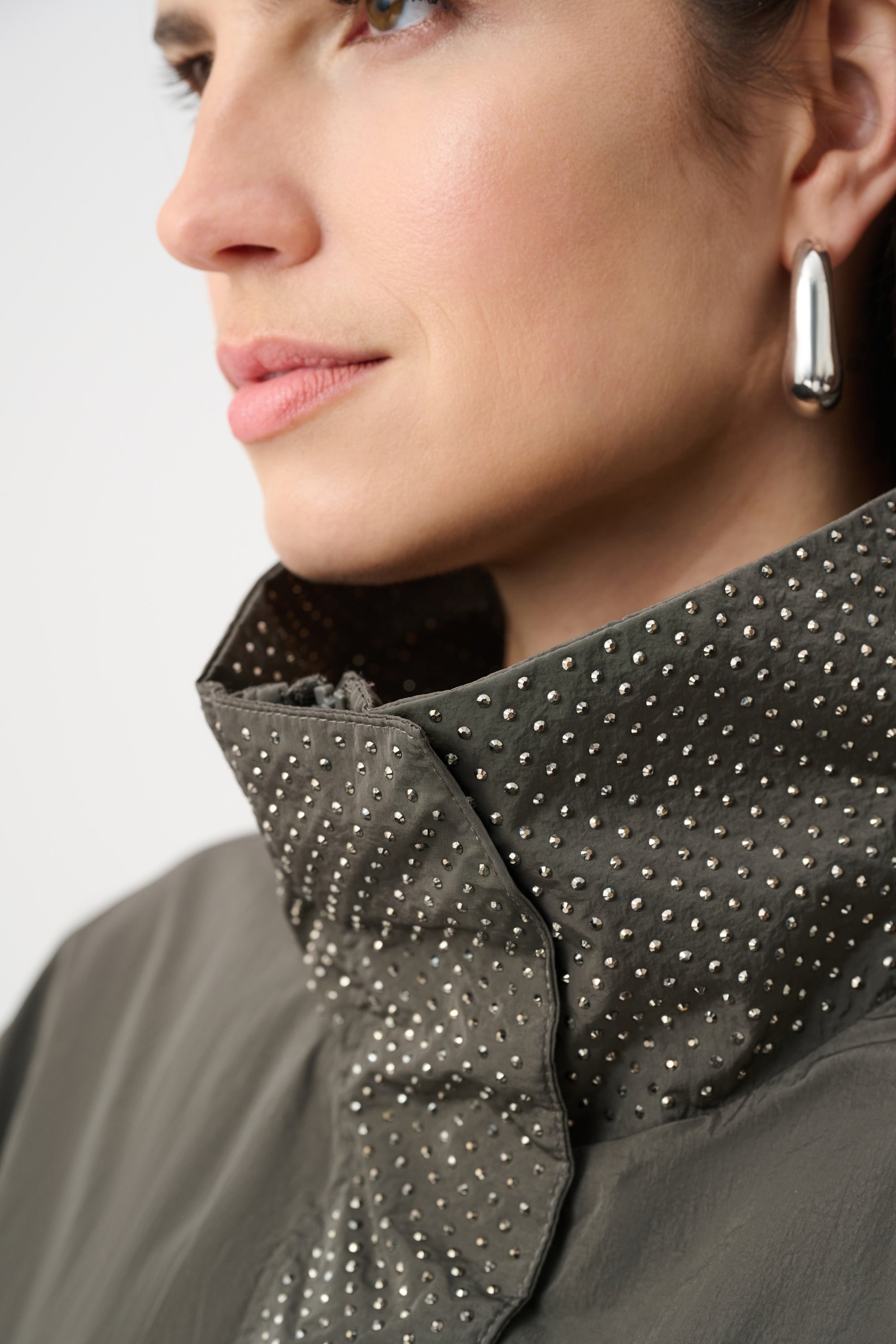 Studded Taffeta Zip Front Jacket