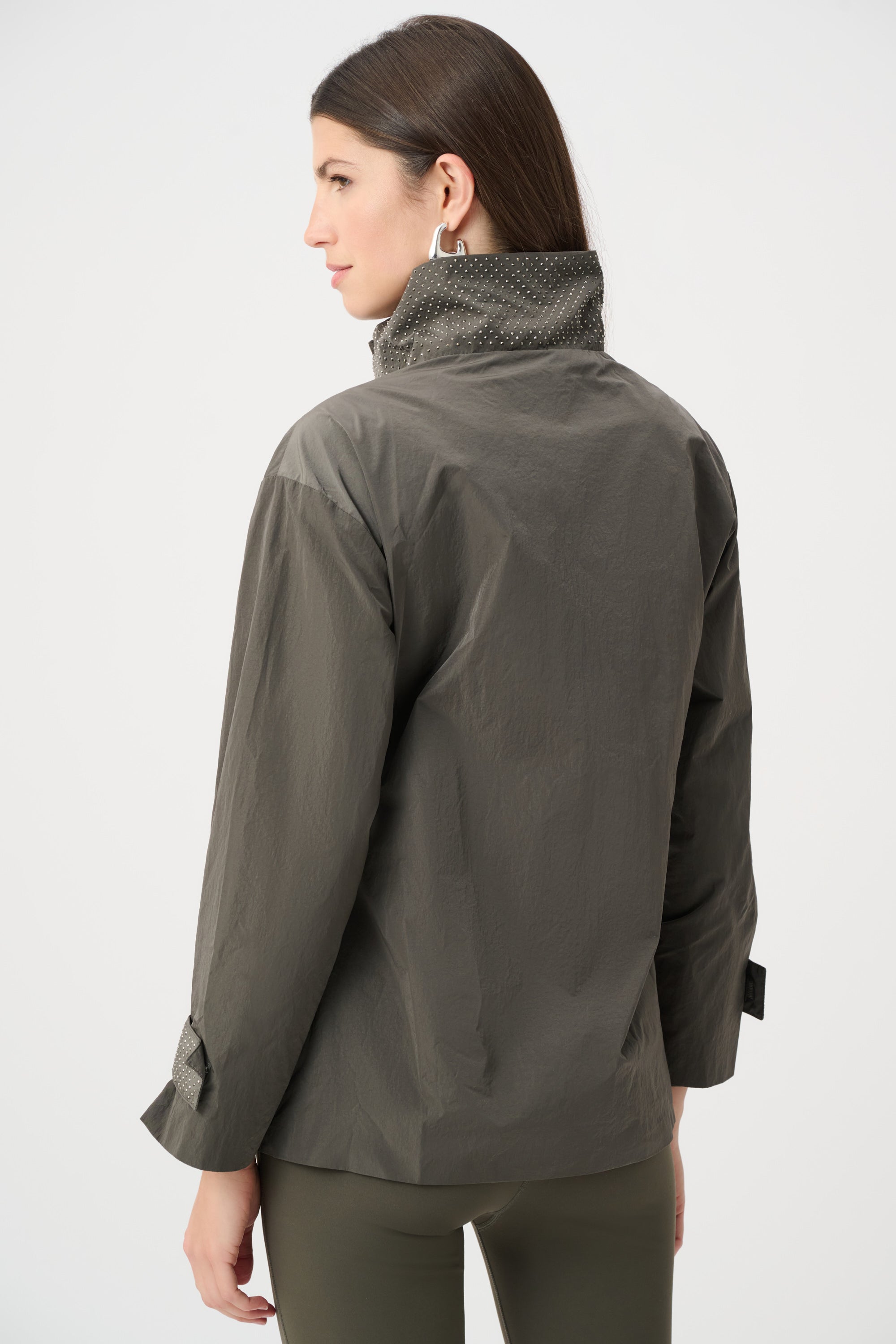 Studded Taffeta Zip Front Jacket