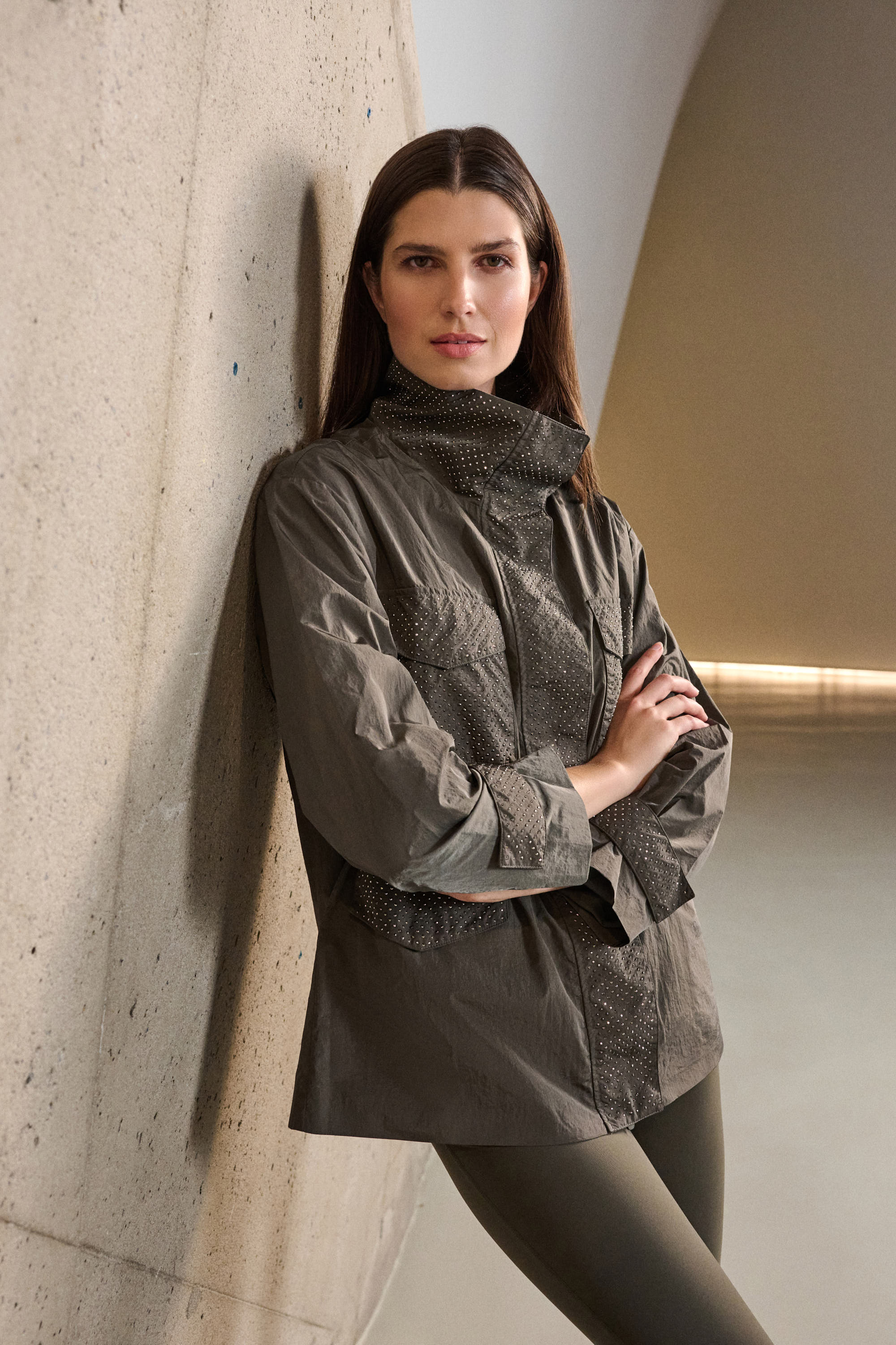 Studded Taffeta Zip Front Jacket
