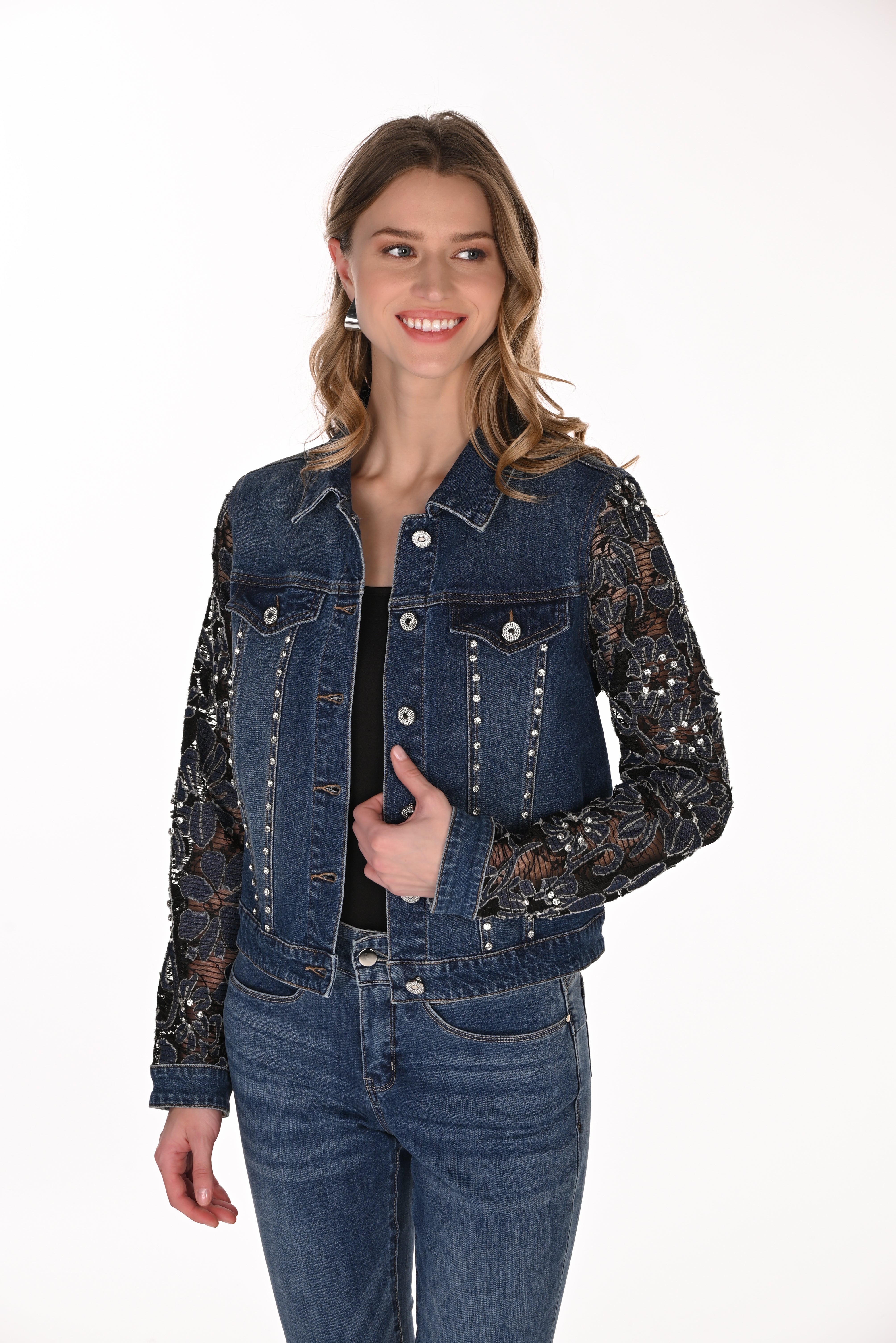 Lace and Rhinestone Jean Jacket
