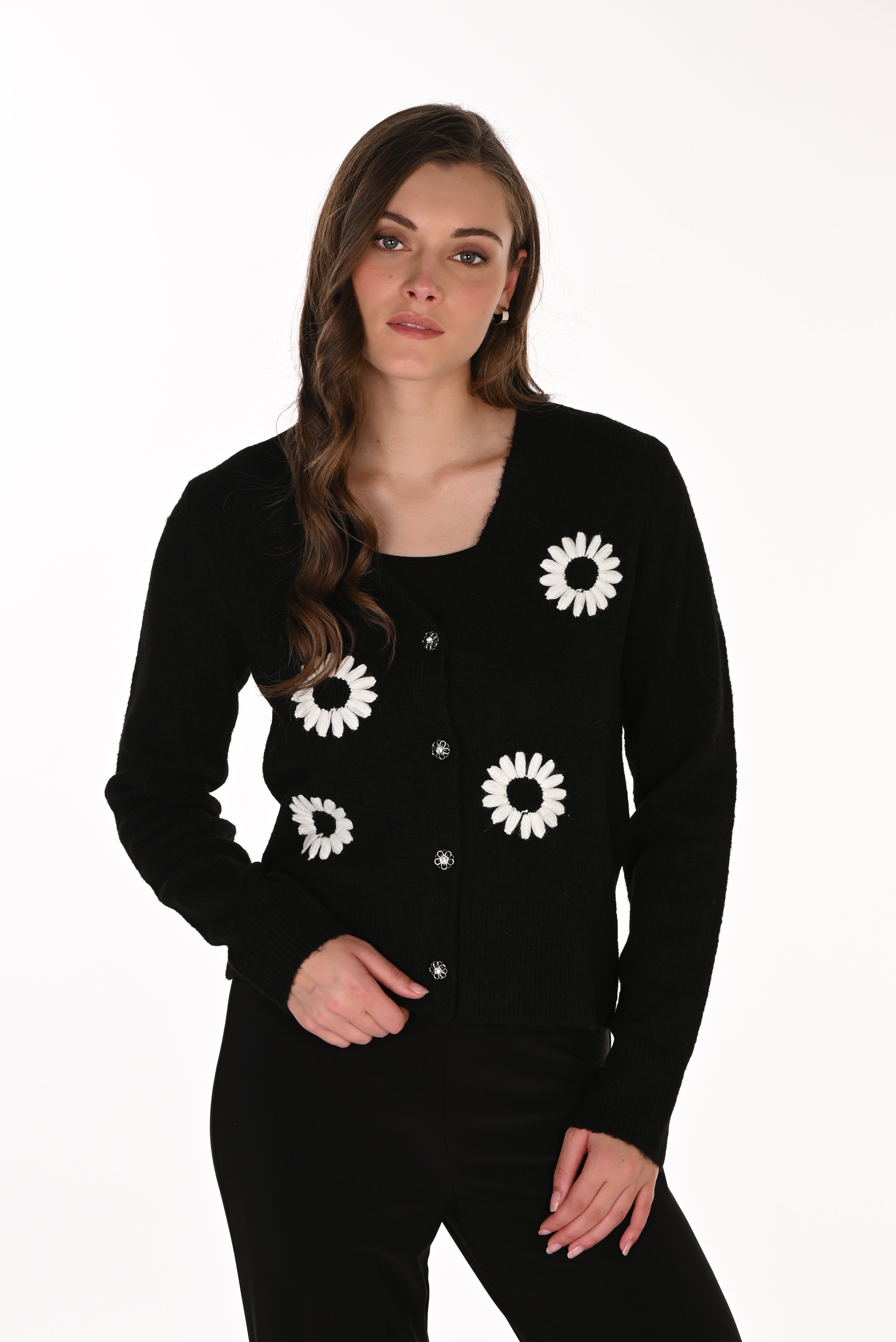 Daisy Embroidered V-neck Cardigan